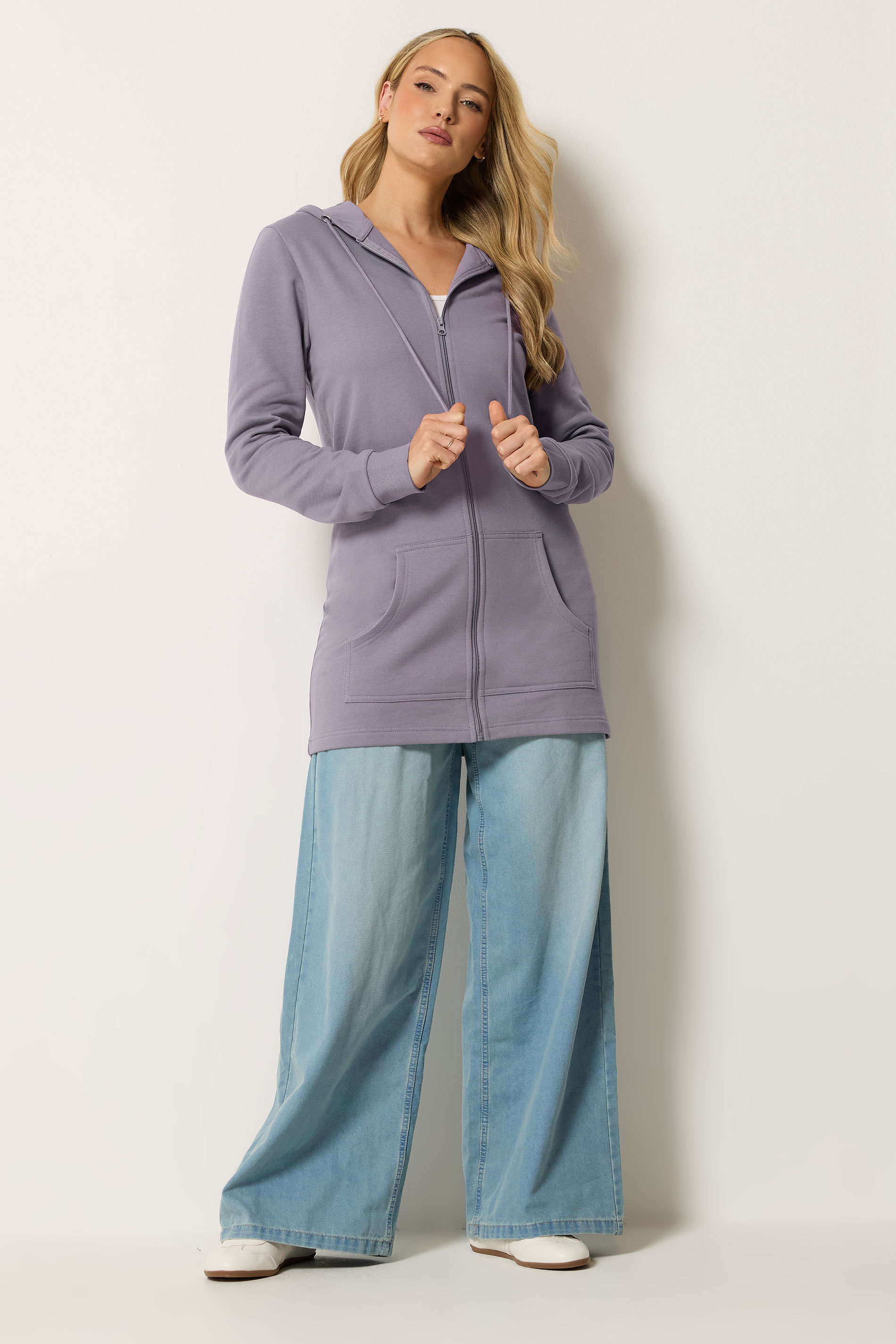 LTS Tall Women's Lilac Purple Cotton Longline Zip Hoodie | Long Tall Sally 1