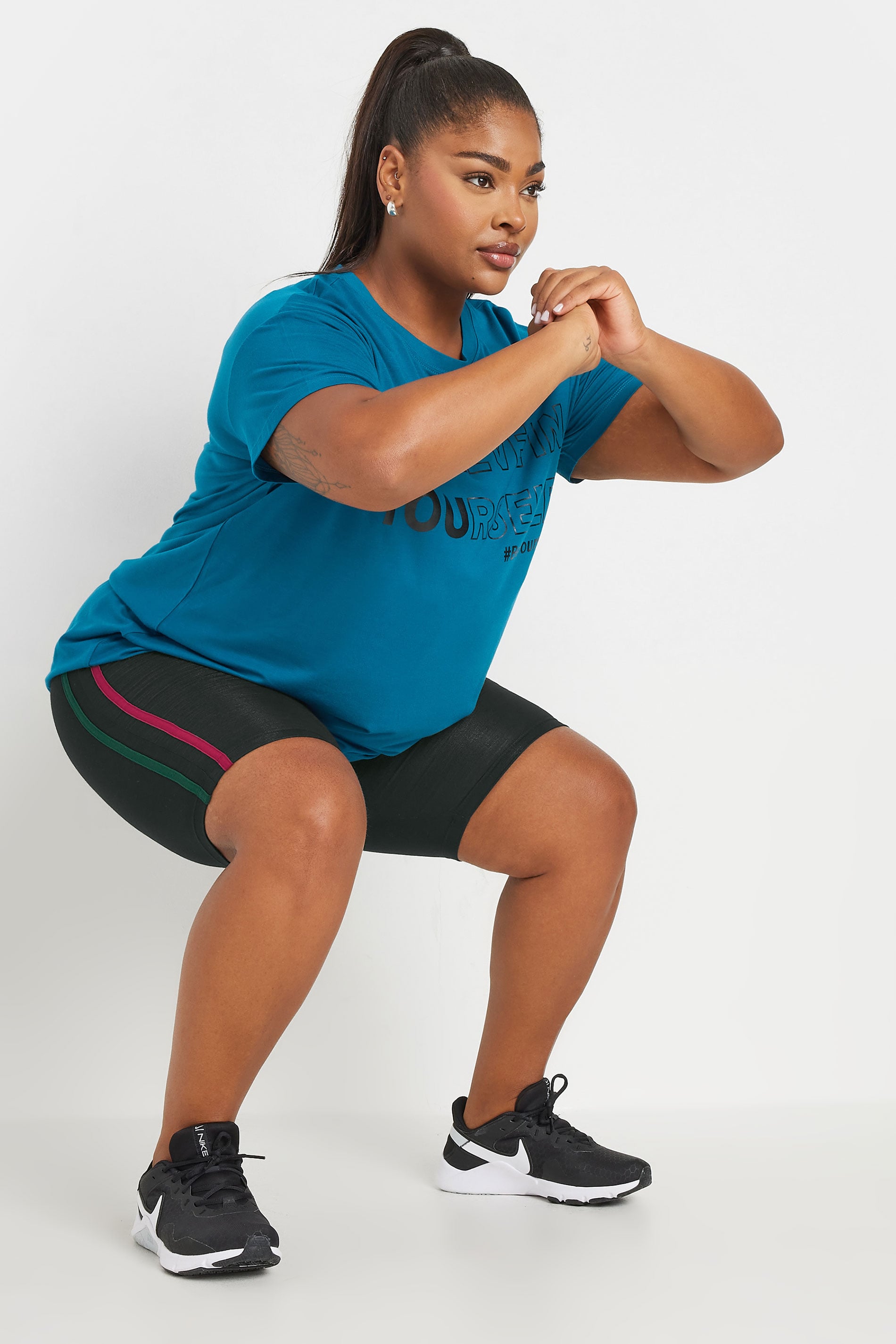 YOURS ACTIVE Plus Size Black Side Stripe Stretch Shorts | Yours Clothing 2
