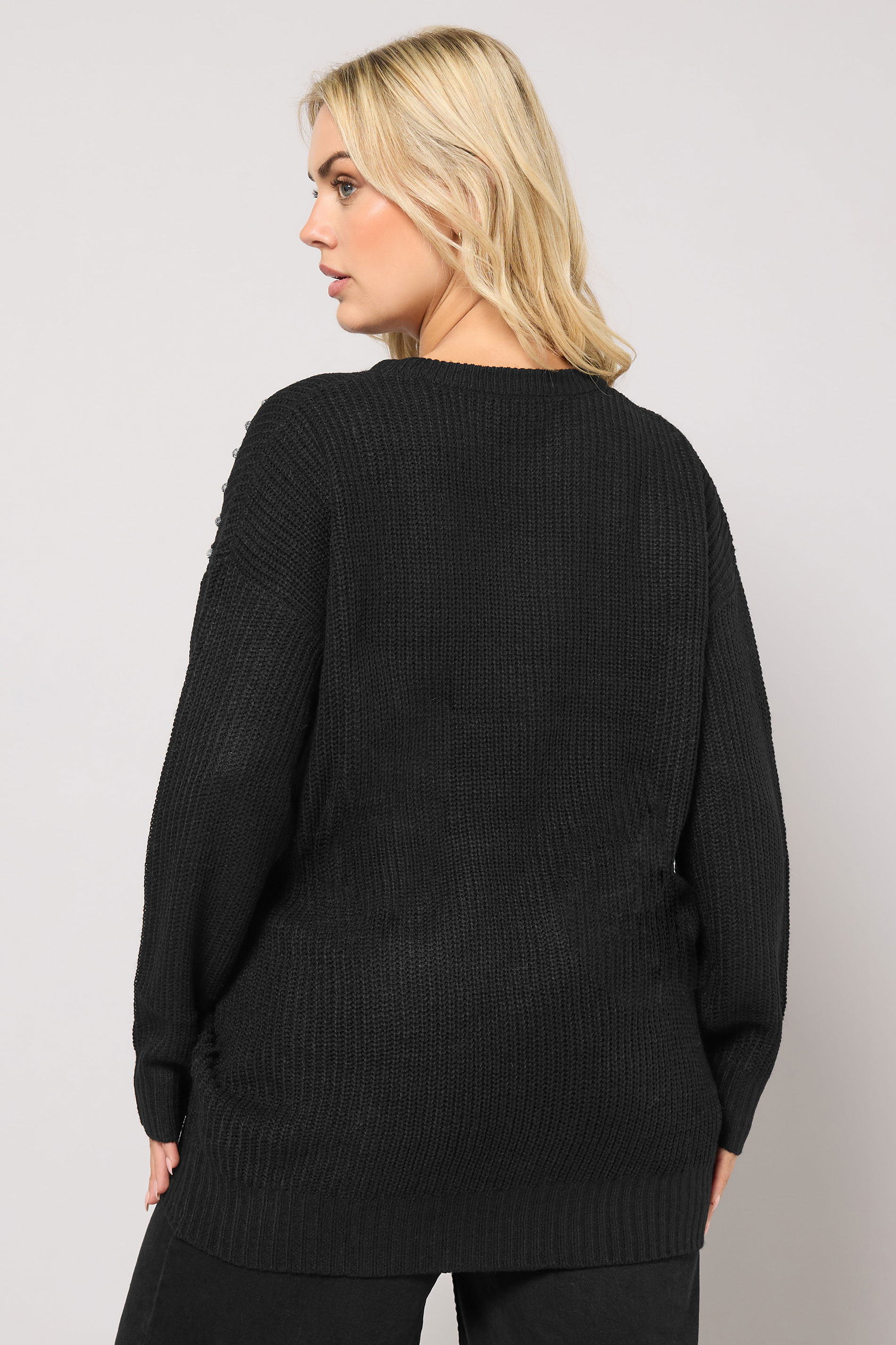 YOURS Plus Size Black Diamante Embellished Knitted Jumper | Yours Clothing 2