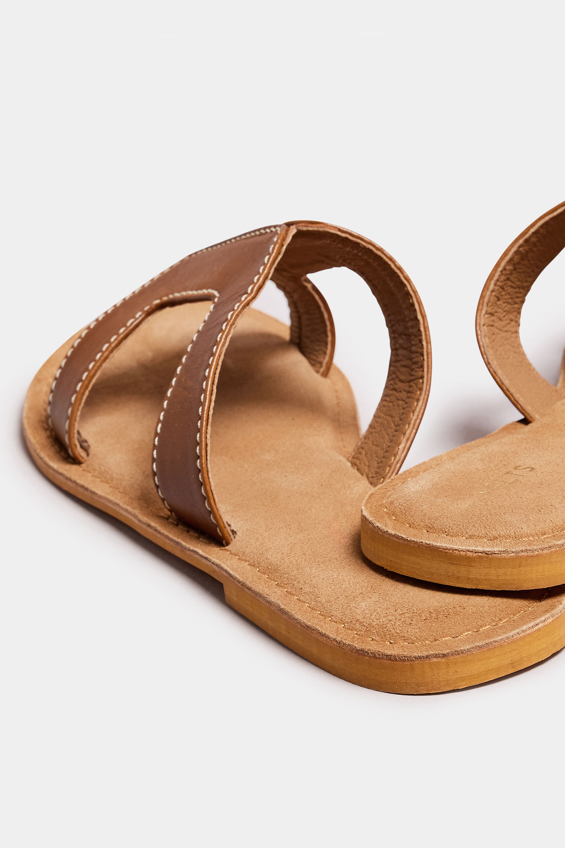 LTS Tan Brown Leather Cut Out Mule Sandals In Standard Fit | Long Tall Sally 5