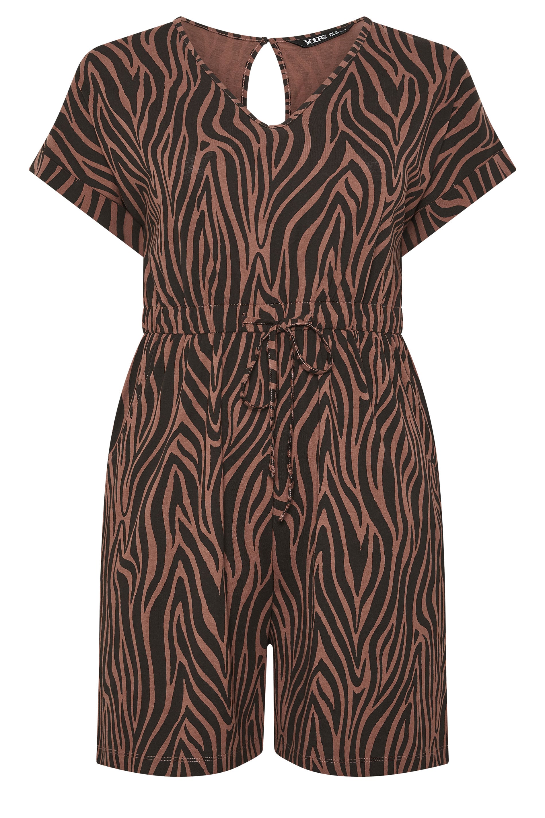 YOURS Curve Chocolate Brown Zebra Print Cotton Playsuit | Yours Clothing 5