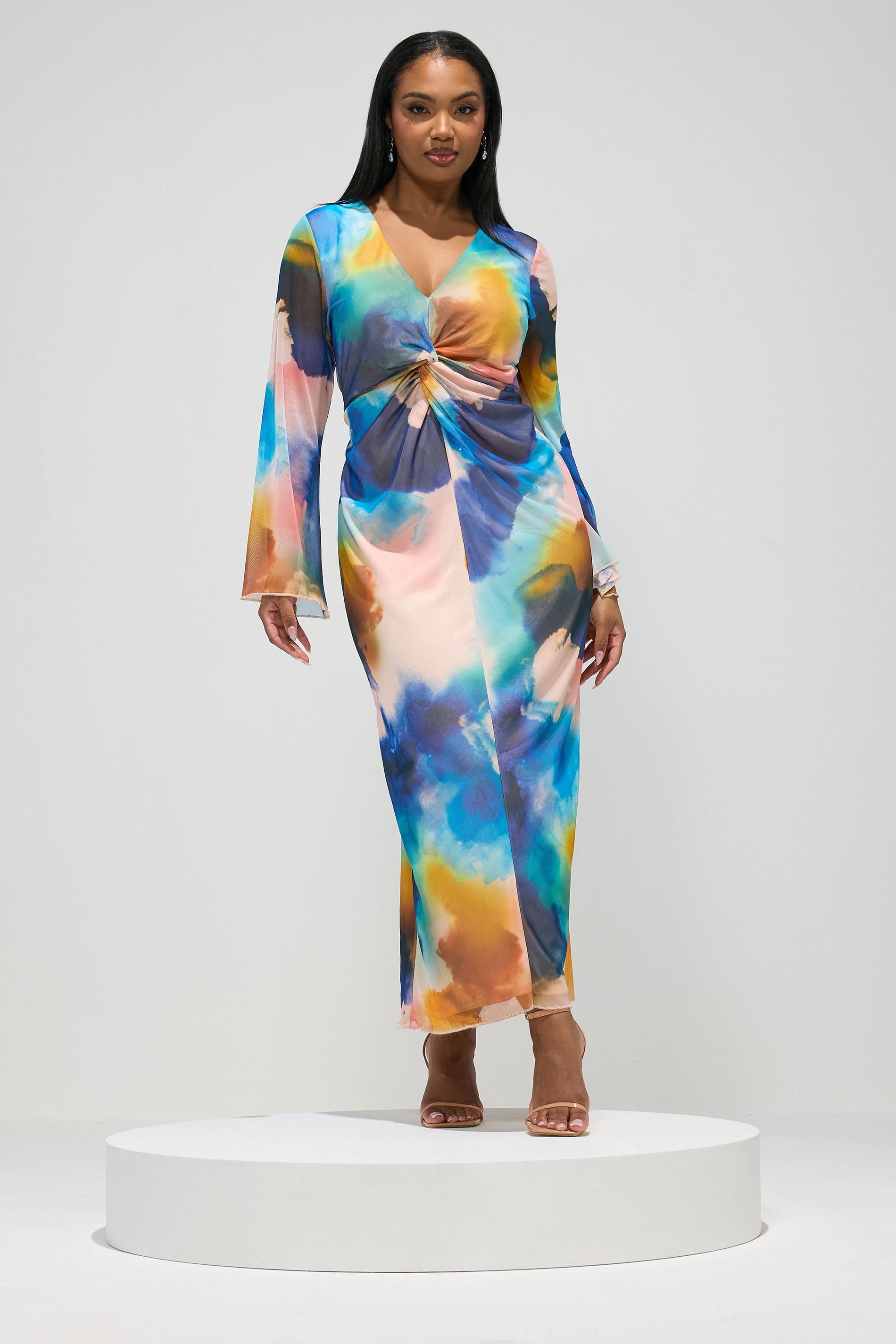 YOURS LONDON Plus Size White Blurred Floral Mesh Maxi Dress | Yours Clothing 1