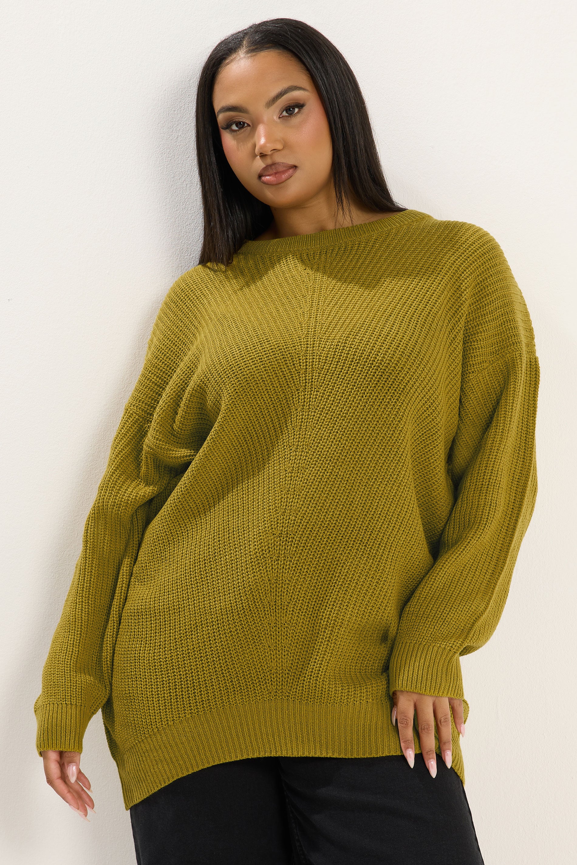 Plus Size Curve Green Essential Knitted Jumper | Yours Clothing 3