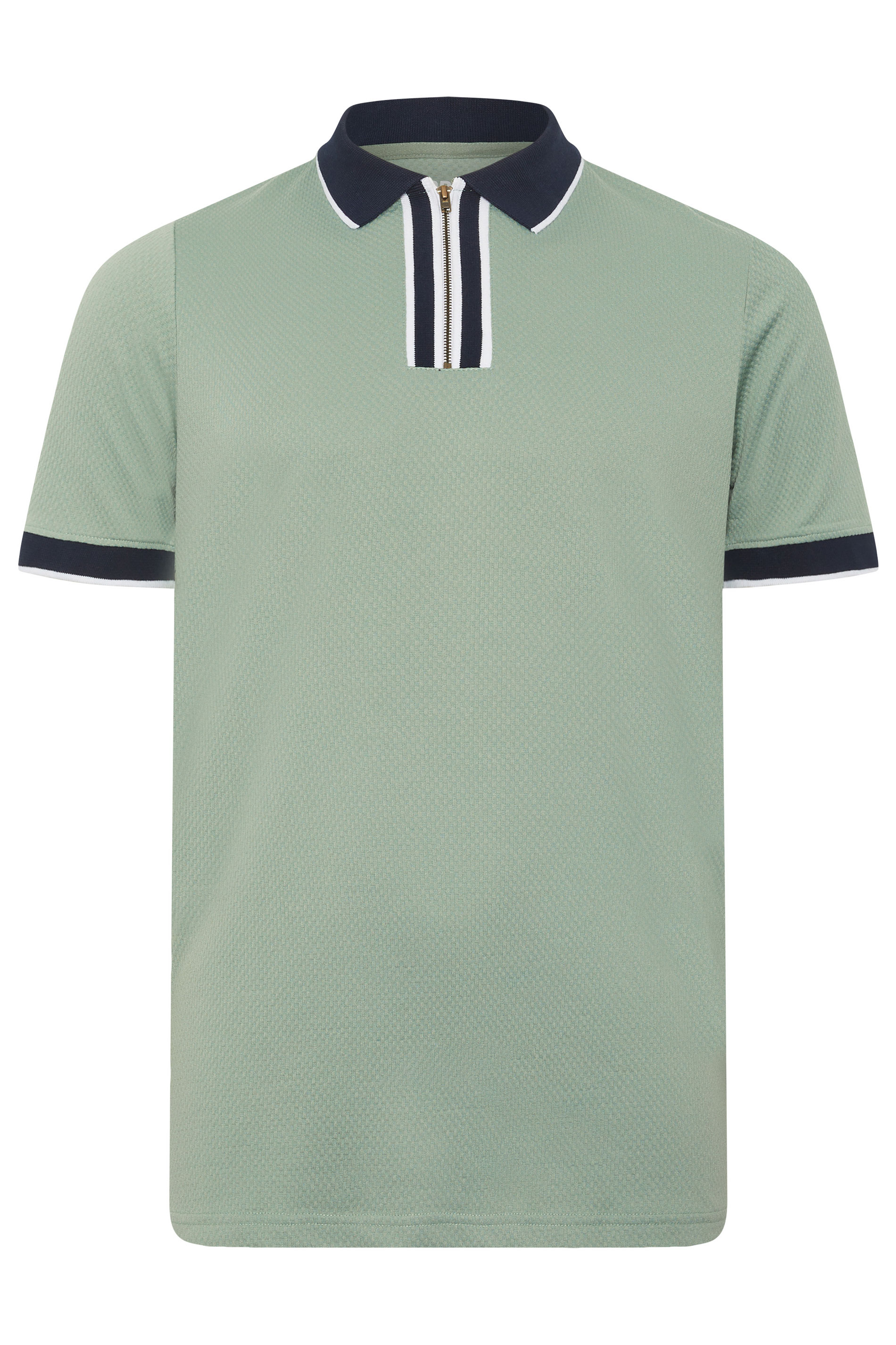 BadRhino Big & Tall Green Texture Zip Polo Shirt | BadRhino 5