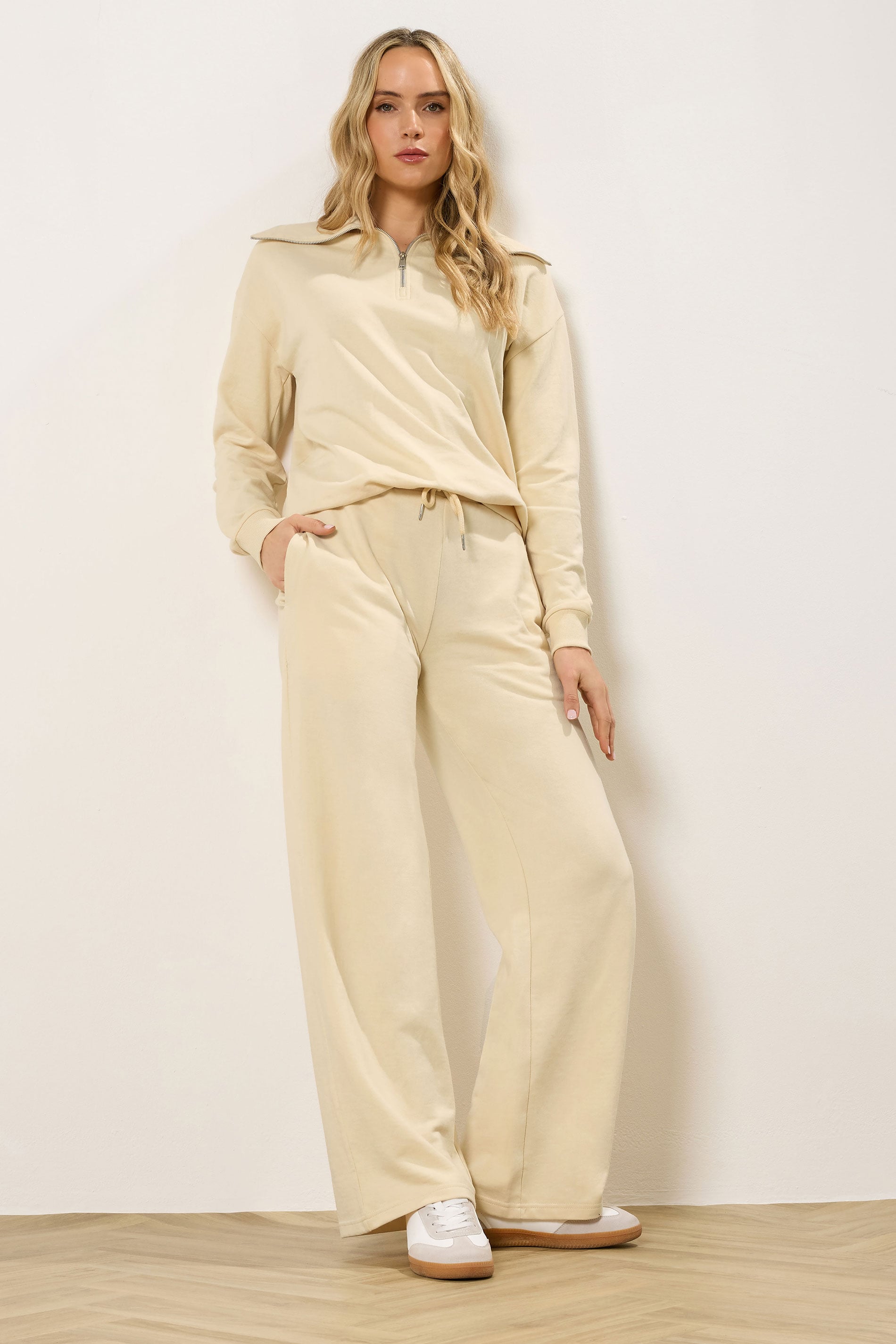 LTS Tall Women's Set Yellow Cotton Quarter Zip Sweatshirt & Wide Leg Joggers | Long Tall Sally 1