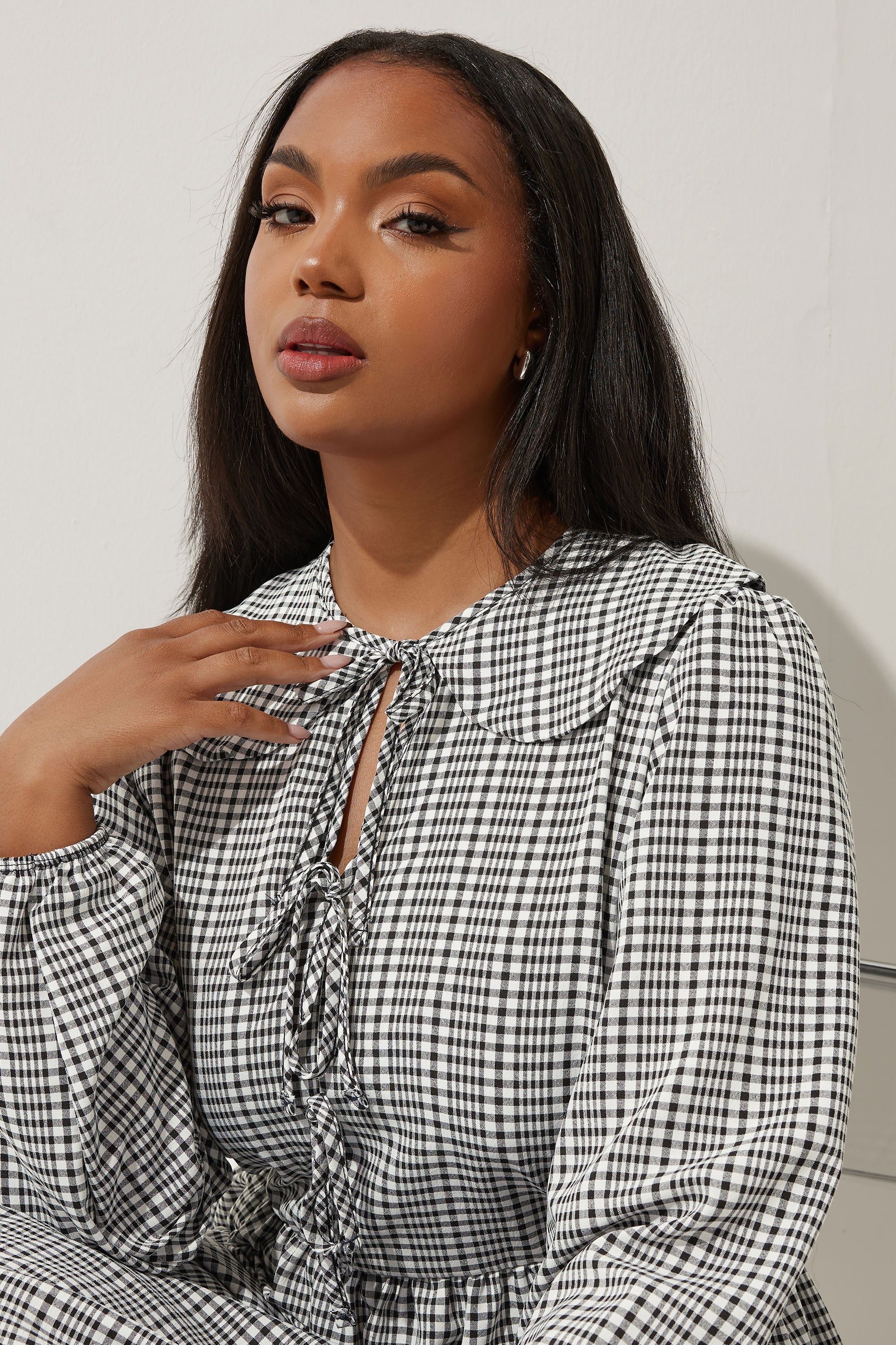 LIMITED COLLECTION Plus Size Black & White Gingham Collared Dress | Yours Clothing 4
