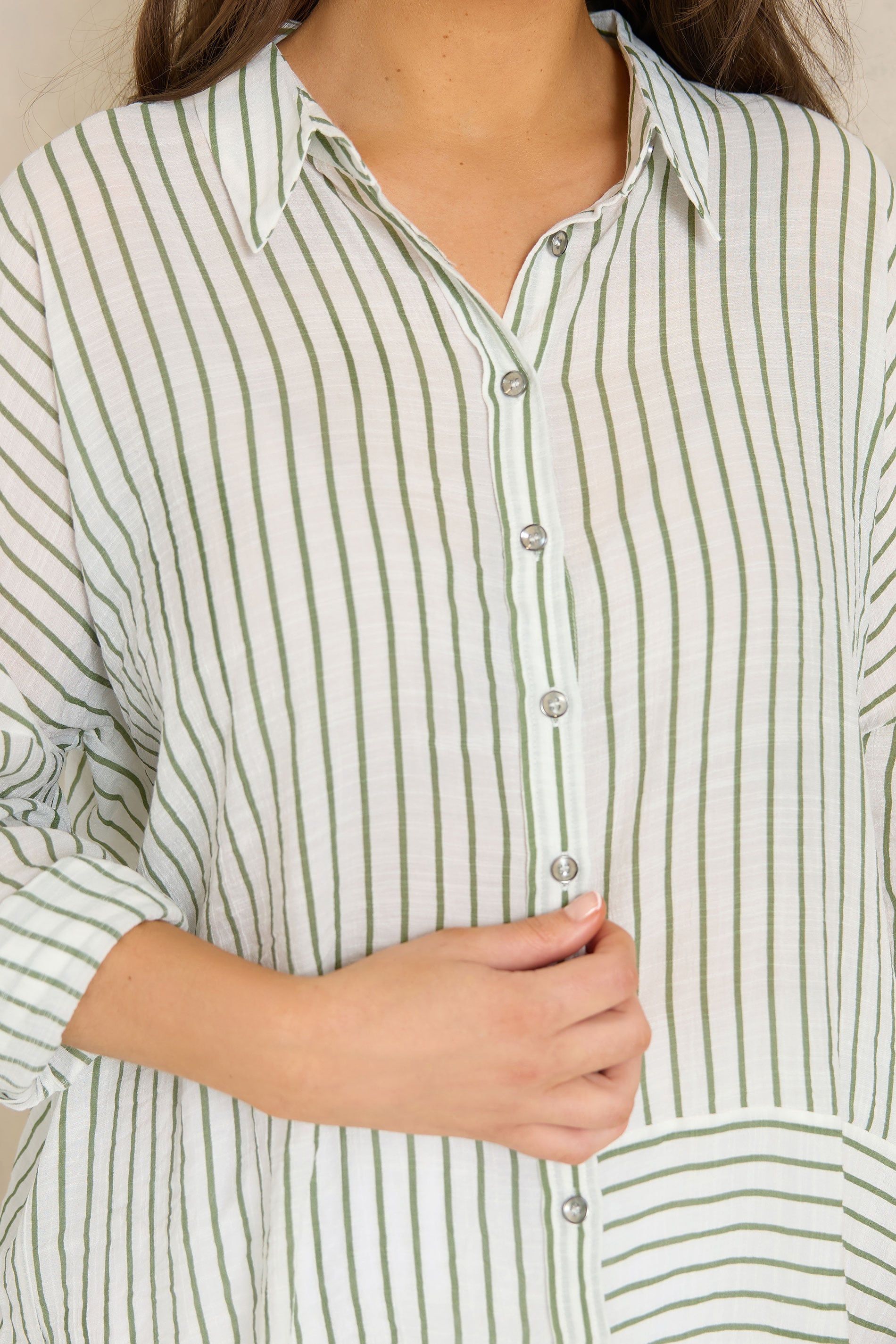 EVANS Plus Size White & Green Stripe Shirt | Evans 5