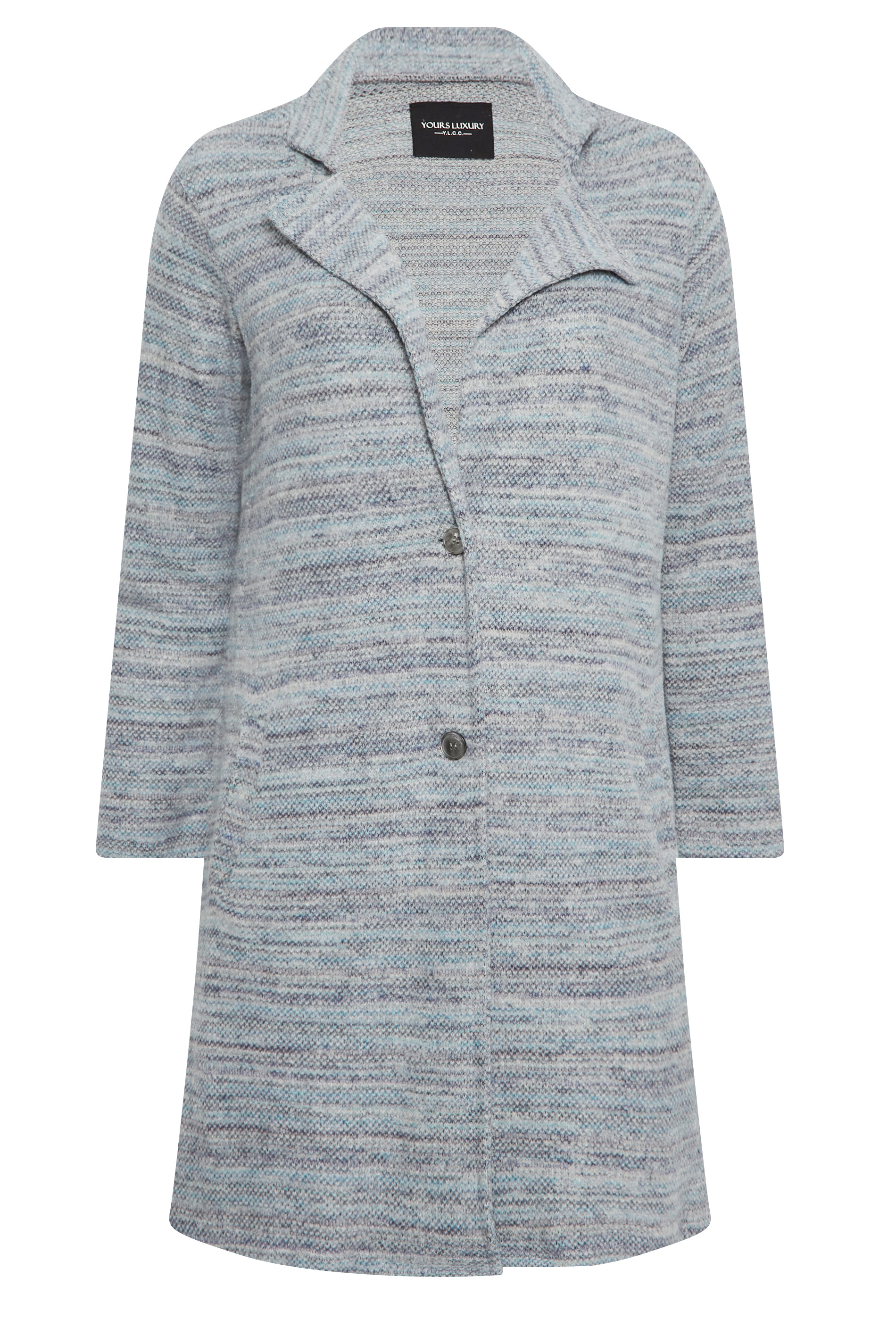 YOURS LUXURY Plus Size Blue Marl Button Front Midi Jacket | Yours Clothing 7