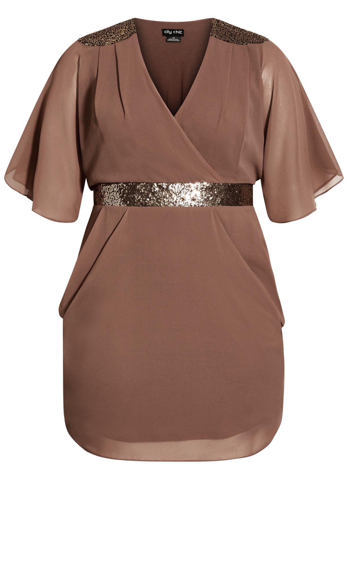 City Chic Brown Sequin Belted Wrap Dress 3