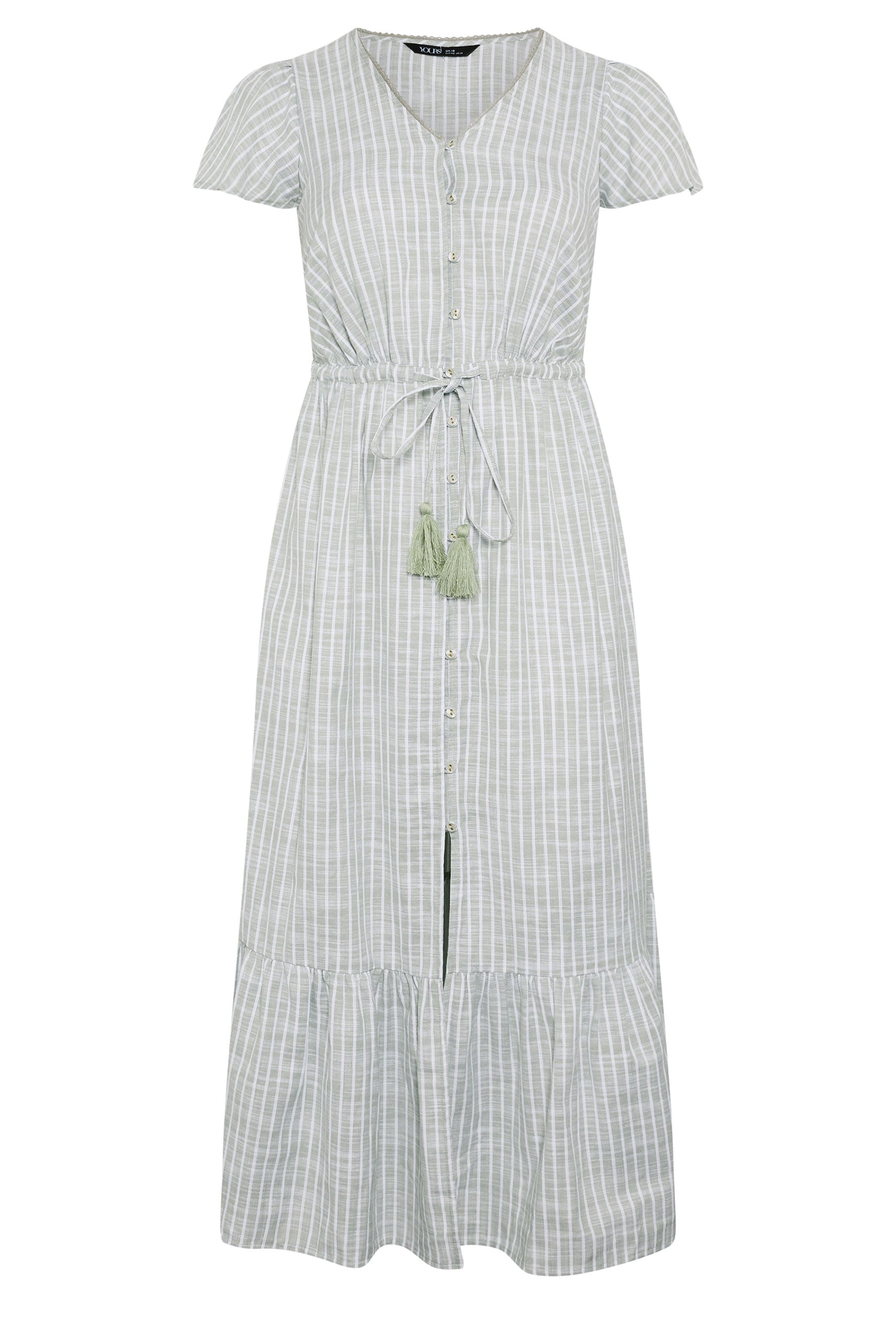 YOURS Plus Size Sage Green Stripe Angel Sleeve Dress | Yours Clothing 5