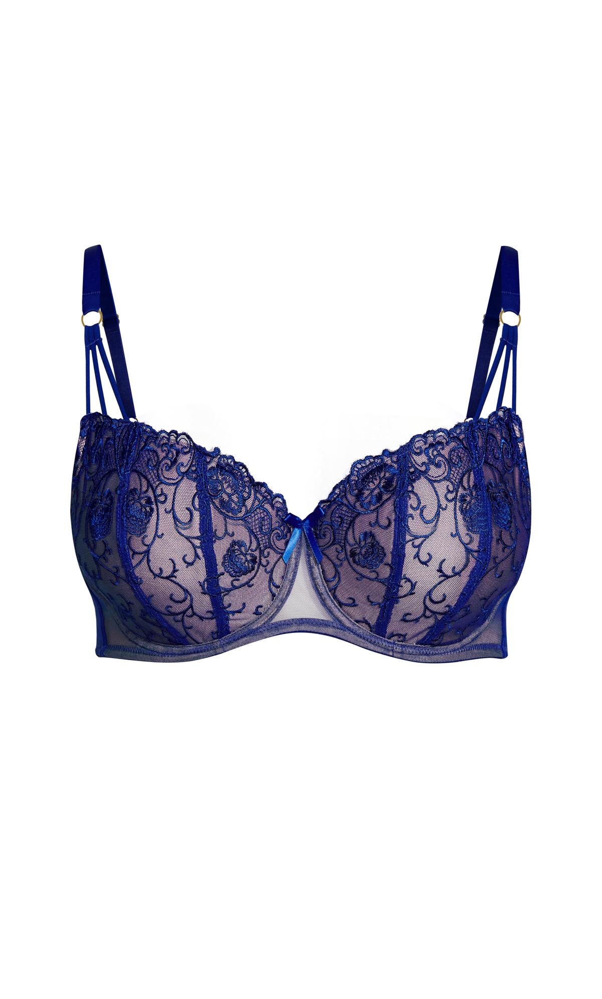 Evans Navy Blue Lace Detail Underwired Full Cup Bra 2