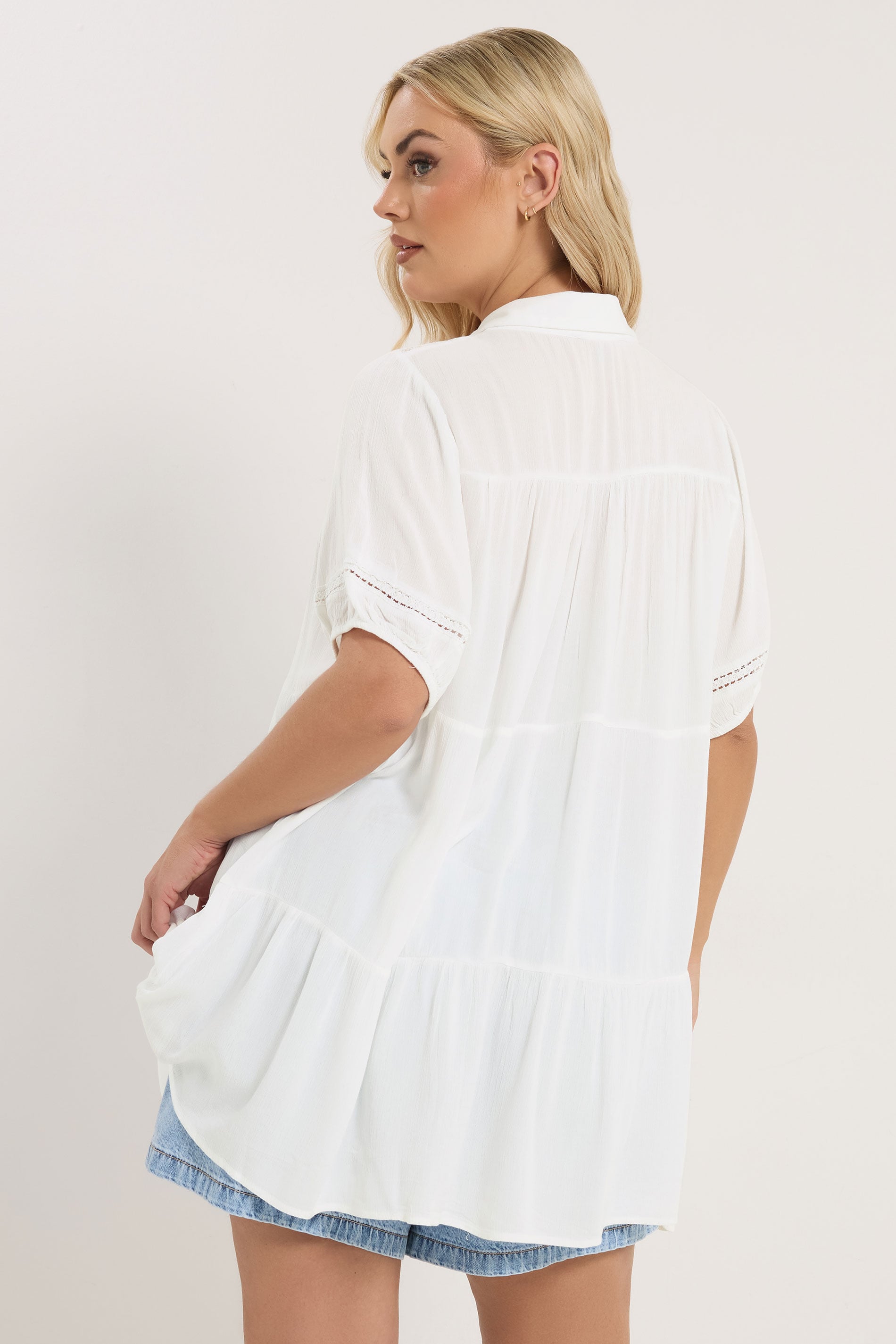 YOURS Plus Size White Tiered Crochet Detailed Shirt | Yours Clothing 4