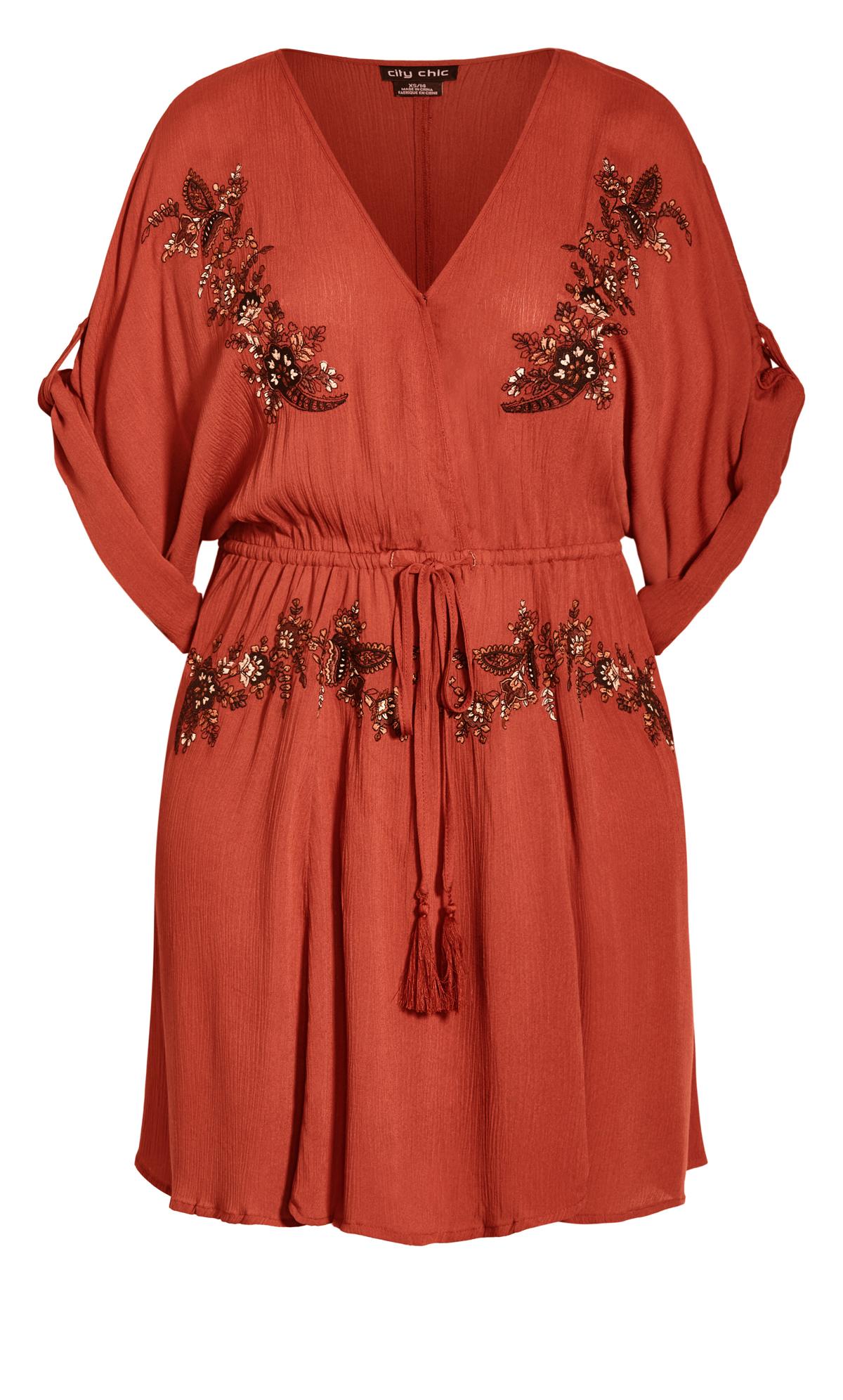 City Chic Brown Floral Embroidered Tunic Dress | Evans 3