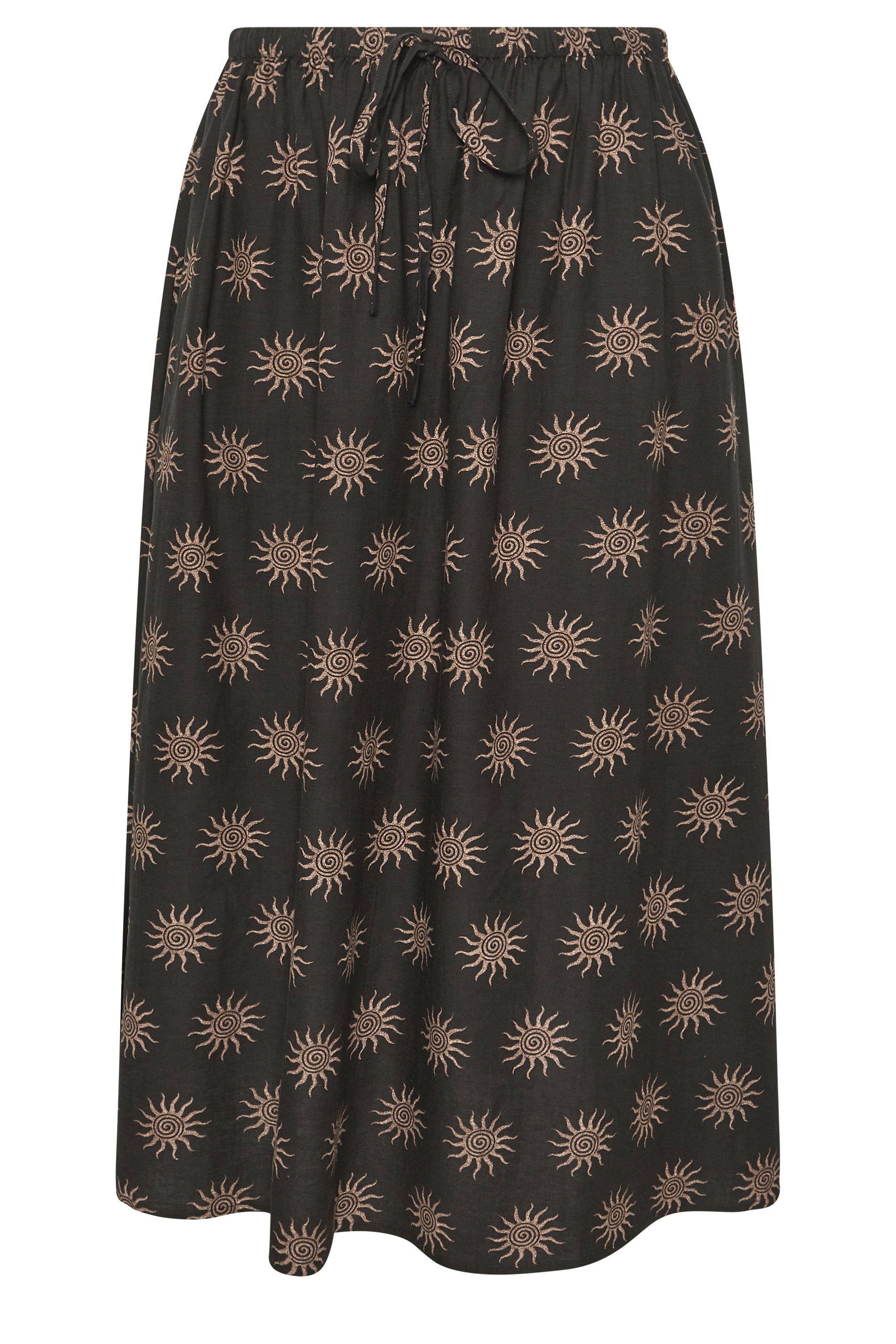 LIMITED COLLECTION Plus Size Dark Brown Sun Print Linen Maxi Skirt | Yours Clothing 6