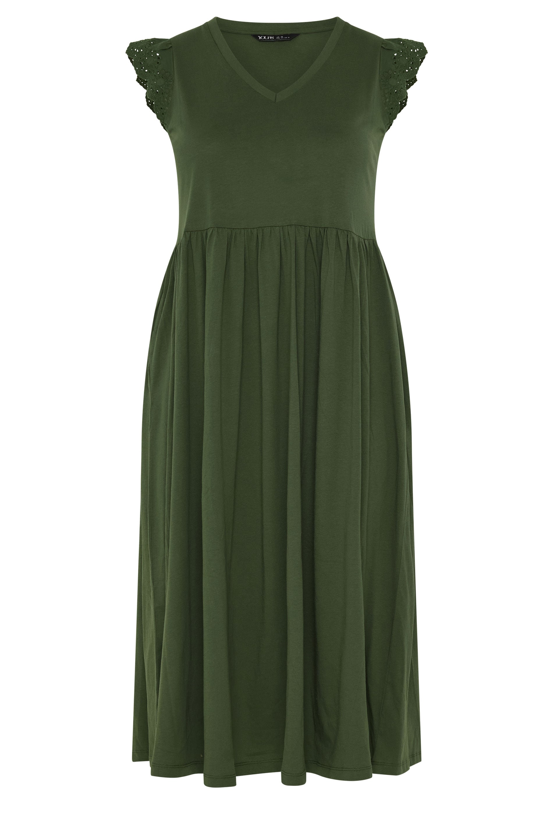 YOURS Plus Size Khaki Green Broderie Sleeve Maxi Dress | Yours Clothing 5