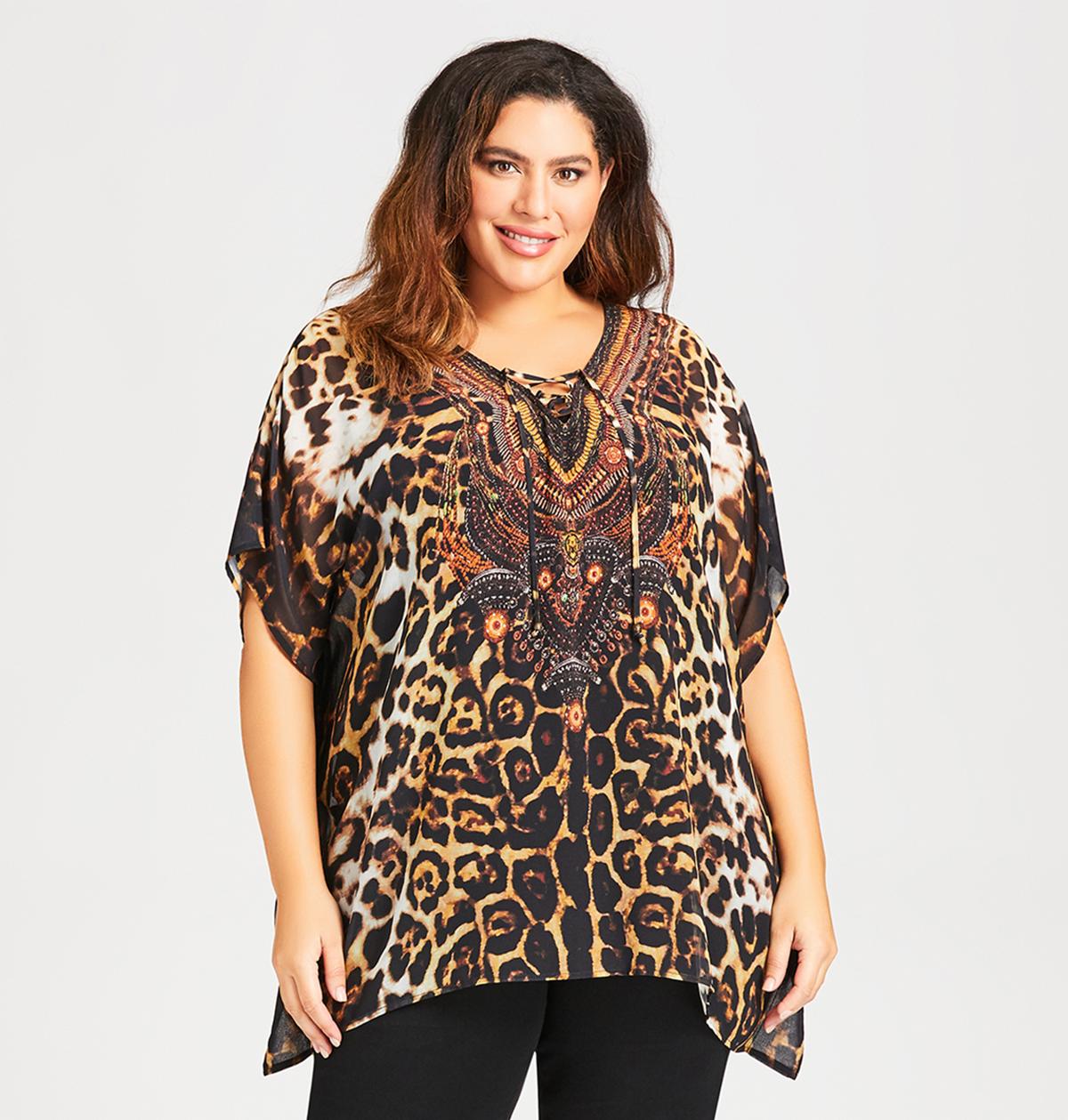 Avenue Brown Leopard Print Kaftan | Evans