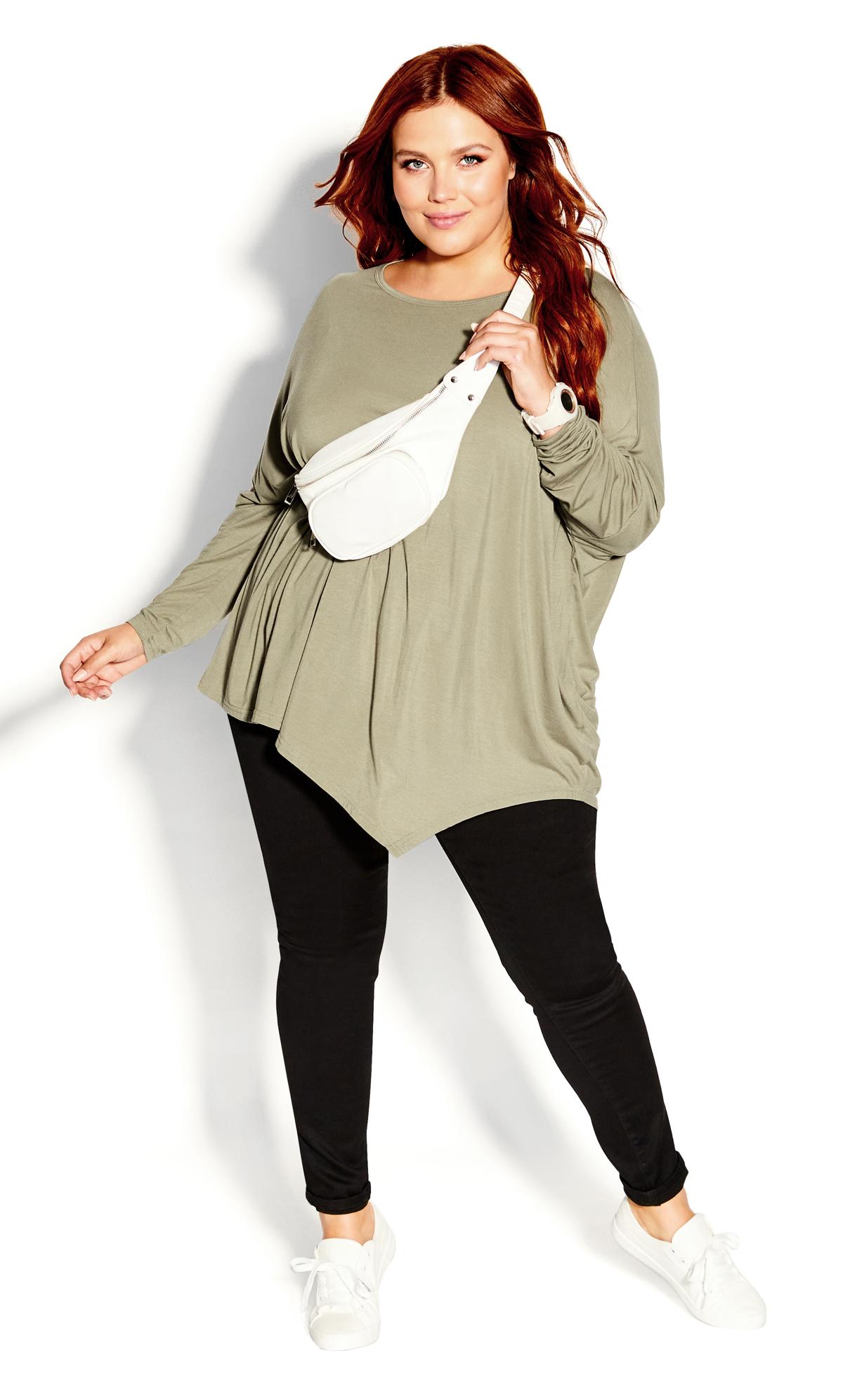 Simple Batwing Top Olive Sleeve Slouch Relaxed Lounge Stretch Soft 1