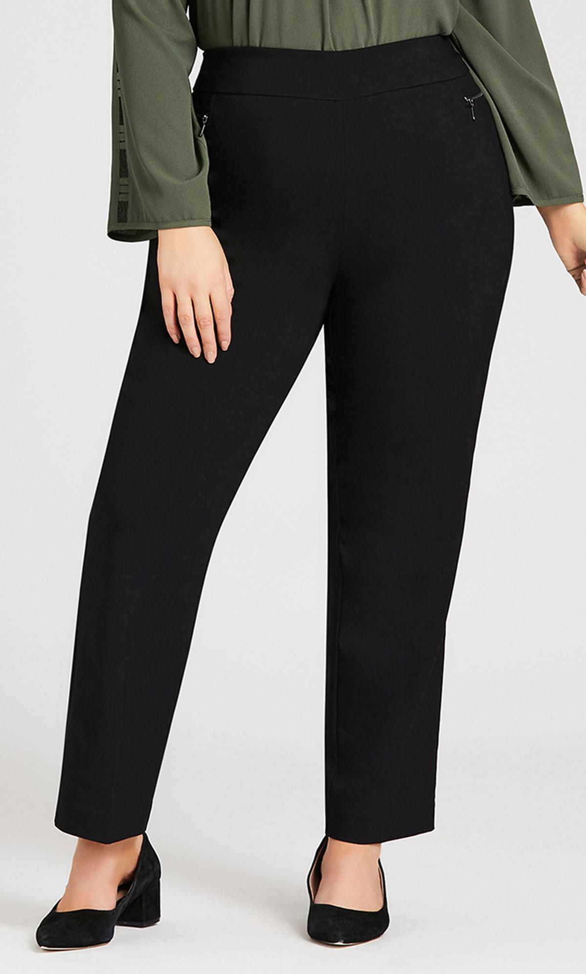 Evans Black Super Stretch Zip Pant Black | Evans