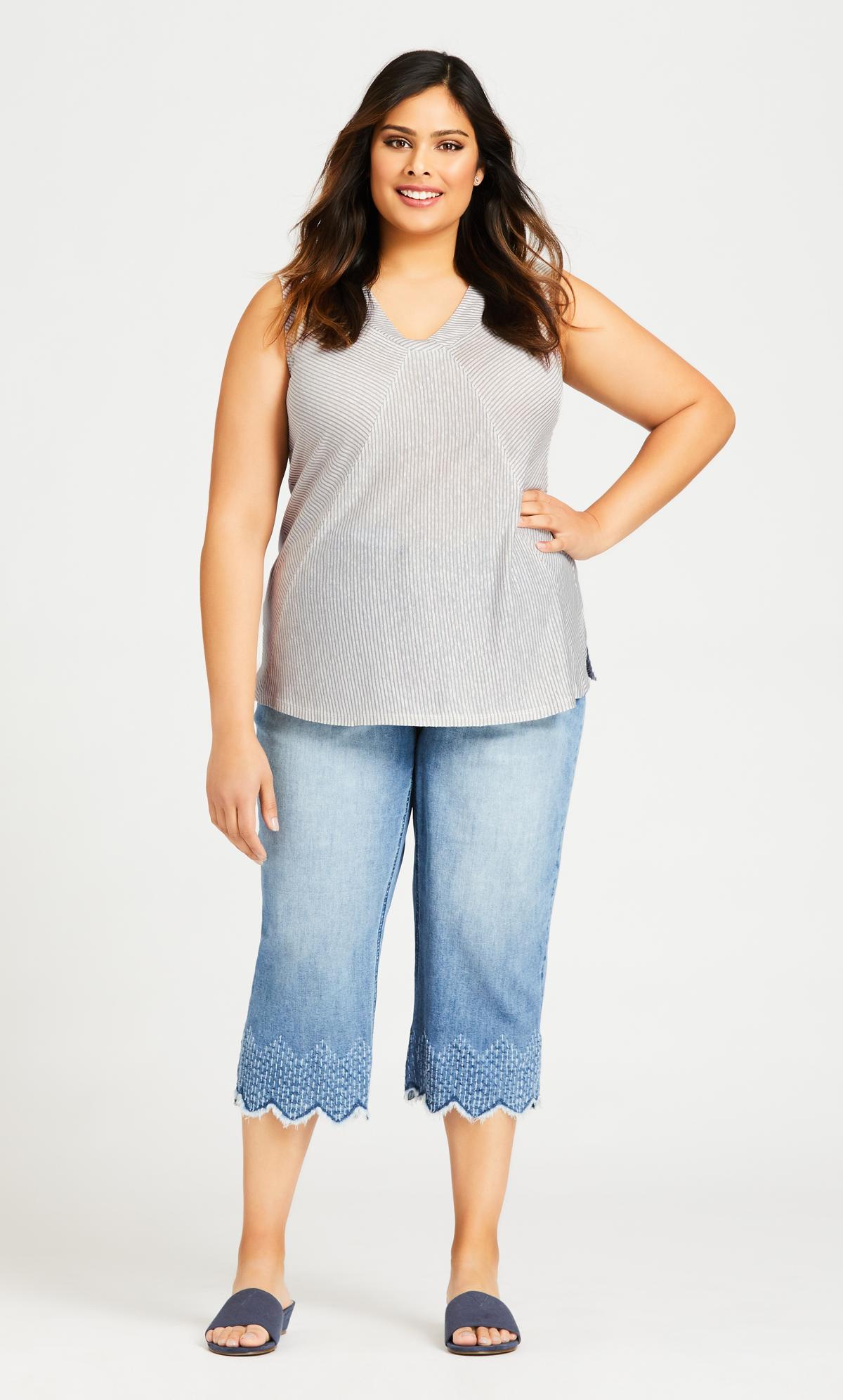 Inverted V Sleeveless Charcoal Top 1