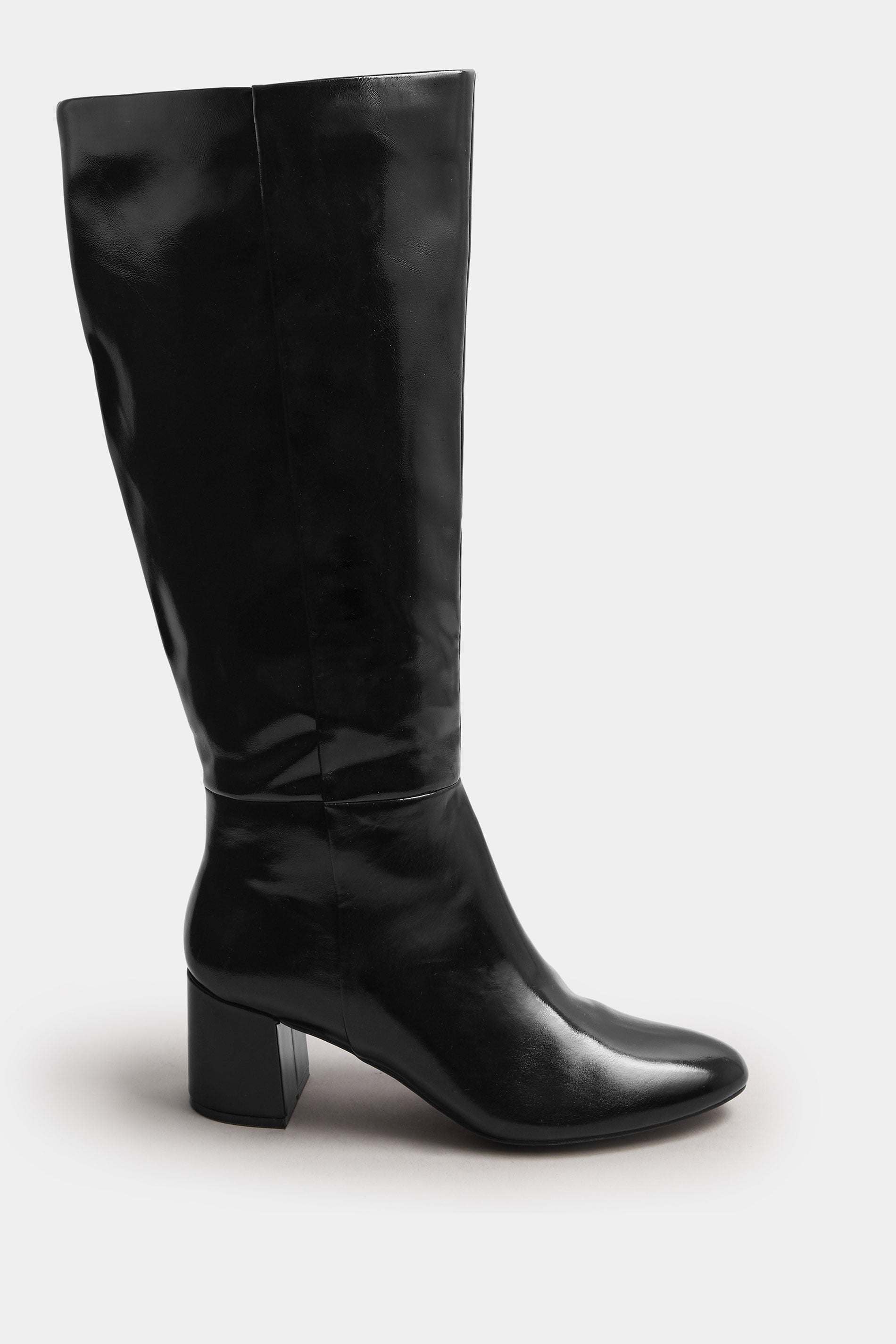 LTS Black Patent Knee High Block Boots In Standard Fit | Long Tall Sally 2