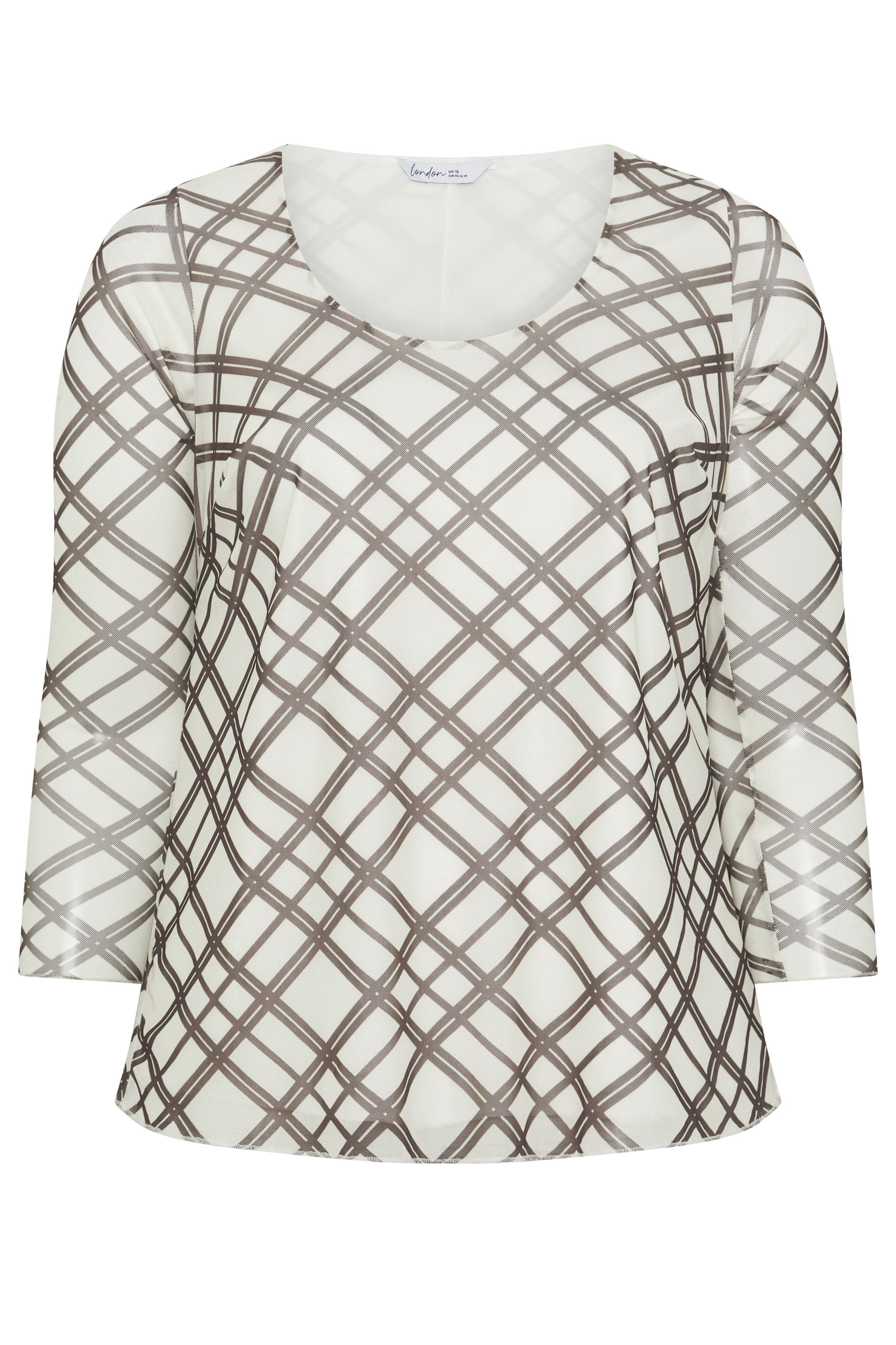 YOURS LONDON Plus Size Ivory White & Brown Check Top | Yours Clothing 6