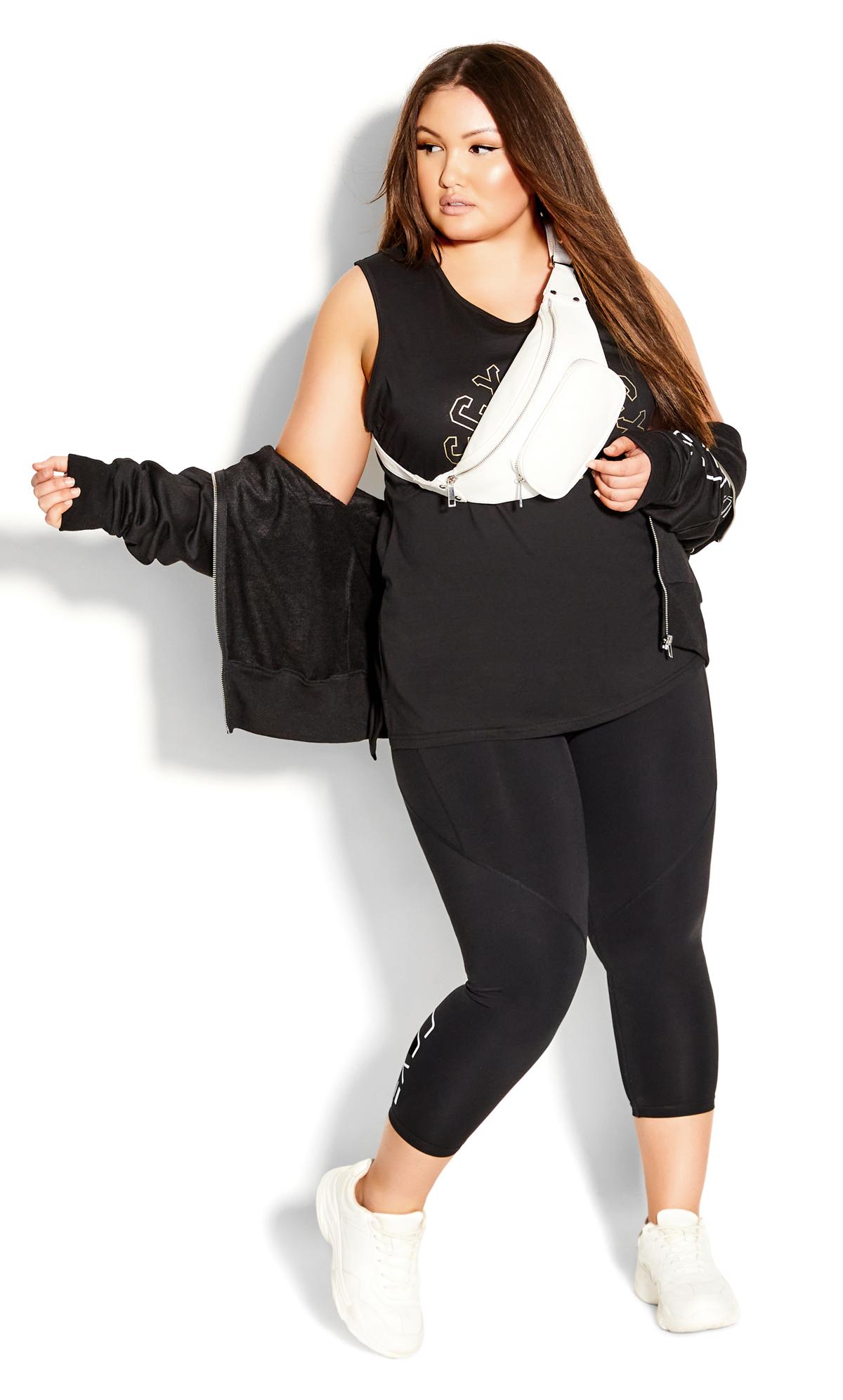 Plus Size Black Sleeveless Crew Neck Relaxed Fit Workout Active wear Step Down Tank Top 3