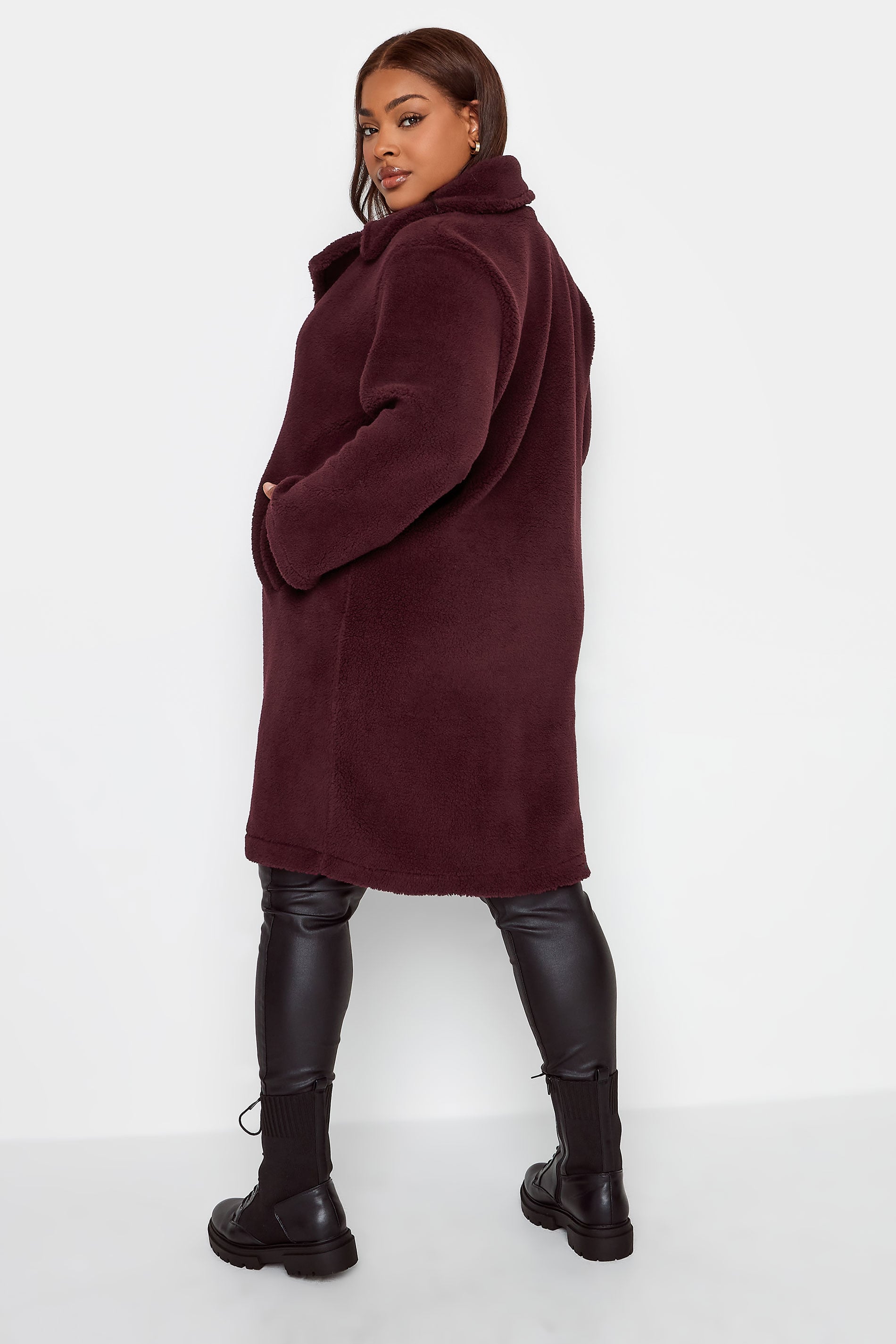 YOURS Curve Plus Size Dark Red Faux Fur Coat | Yours Clothing  5