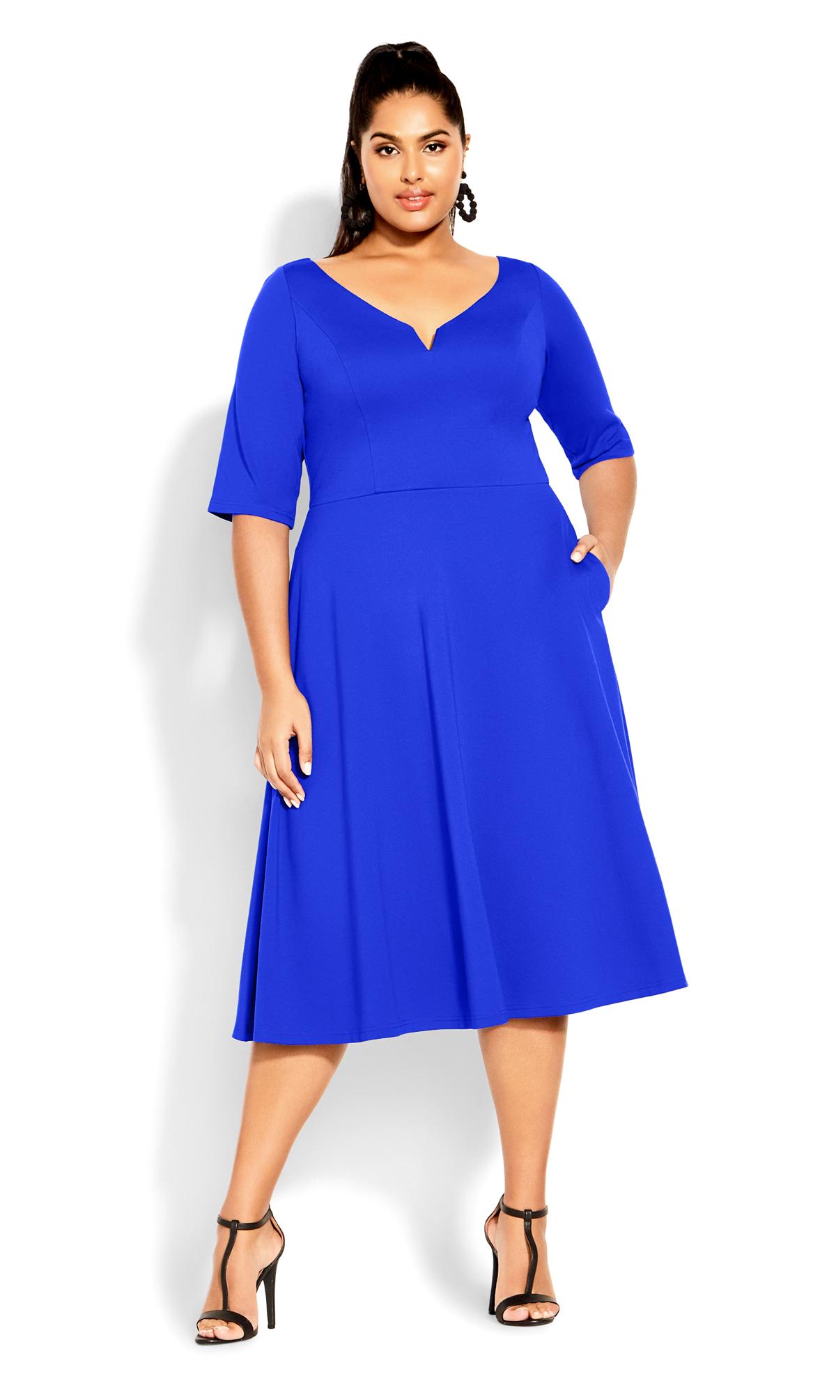 City Chic Cobalt Blue Elbow Sleeve Midi Dress | Evans 2