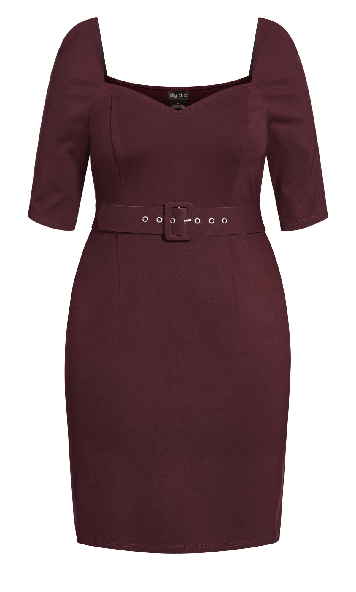Illusion Sleeve Burgundy Red Belted Dress 3