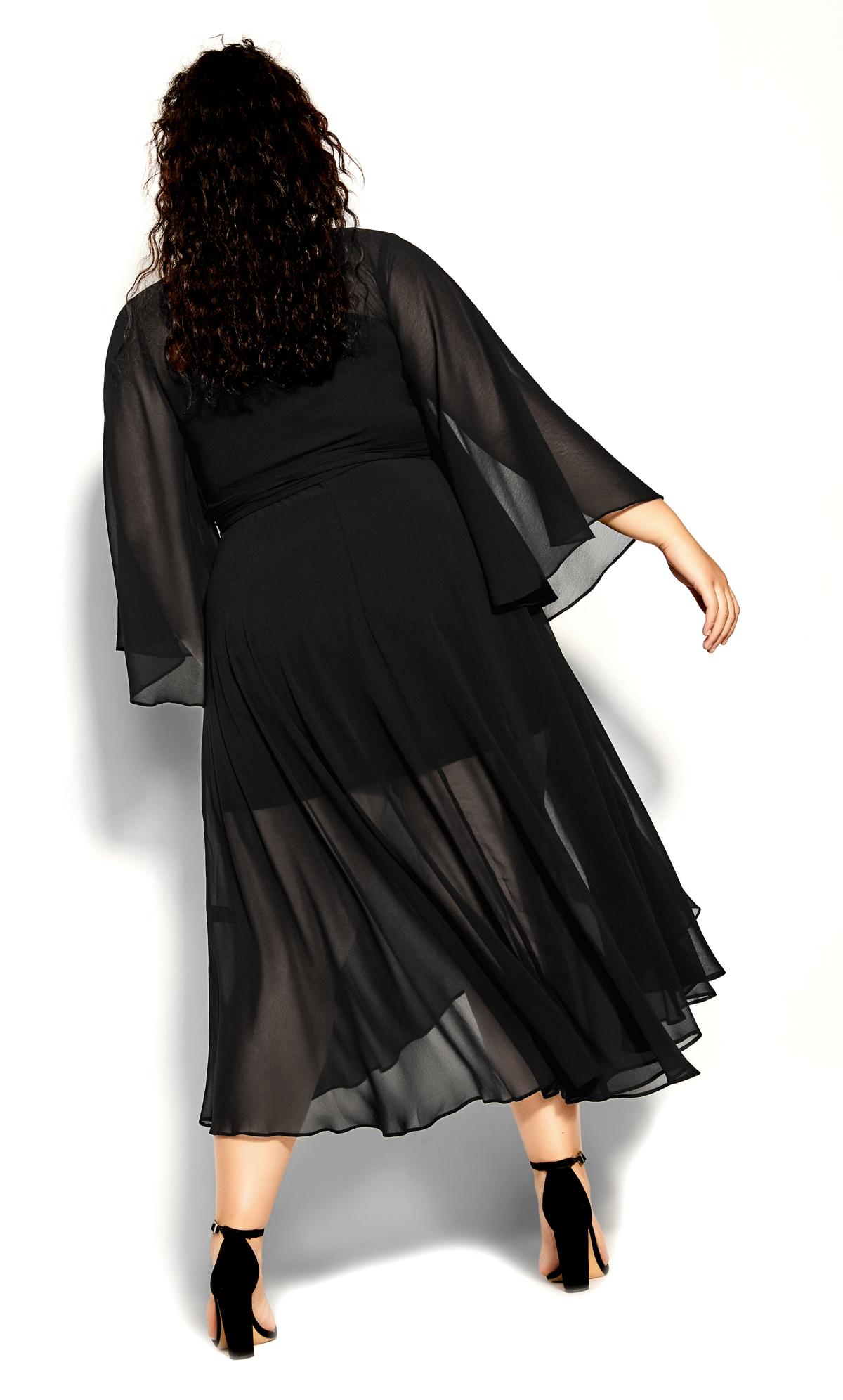 City Chic Black Sleeved Chiffon Maxi Dress 2