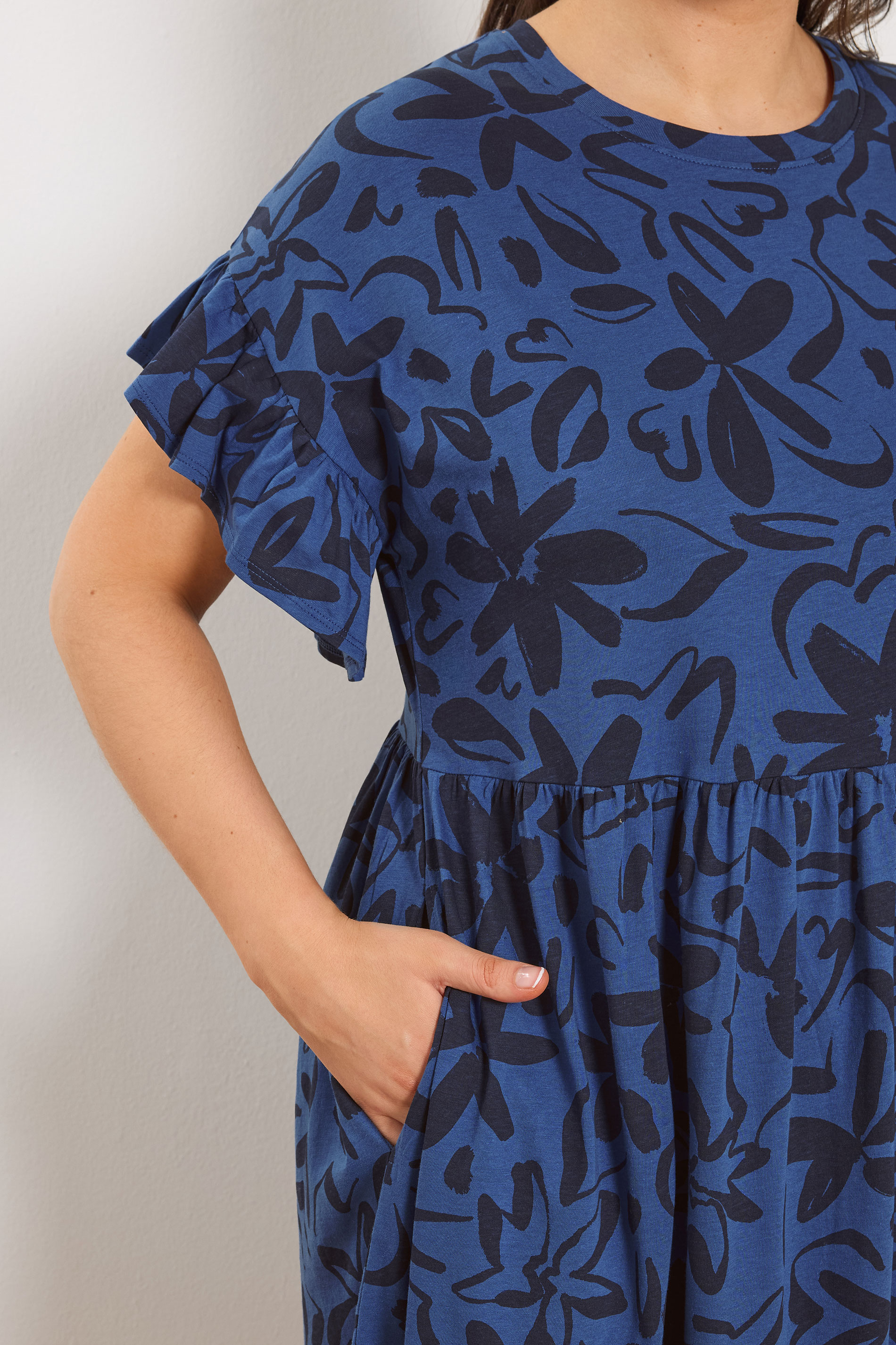 YOURS Plus Size Navy Blue Abstract Floral Midi Dress | Yours Clothing 4