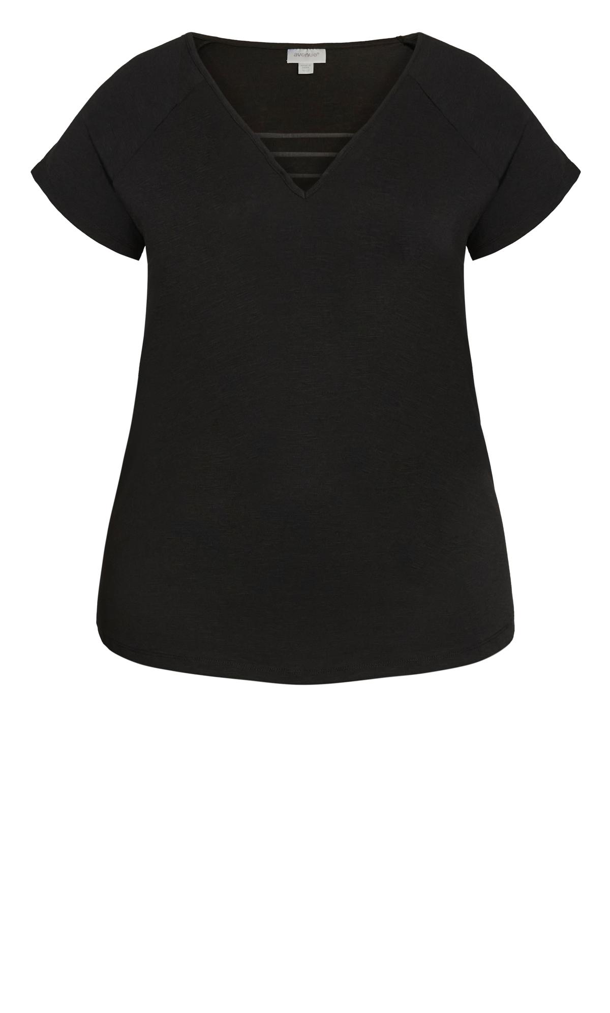 AVENUE | Women's Plus Size V Neck Essential 3/4 Sleeve Tee - black - 26W/28W