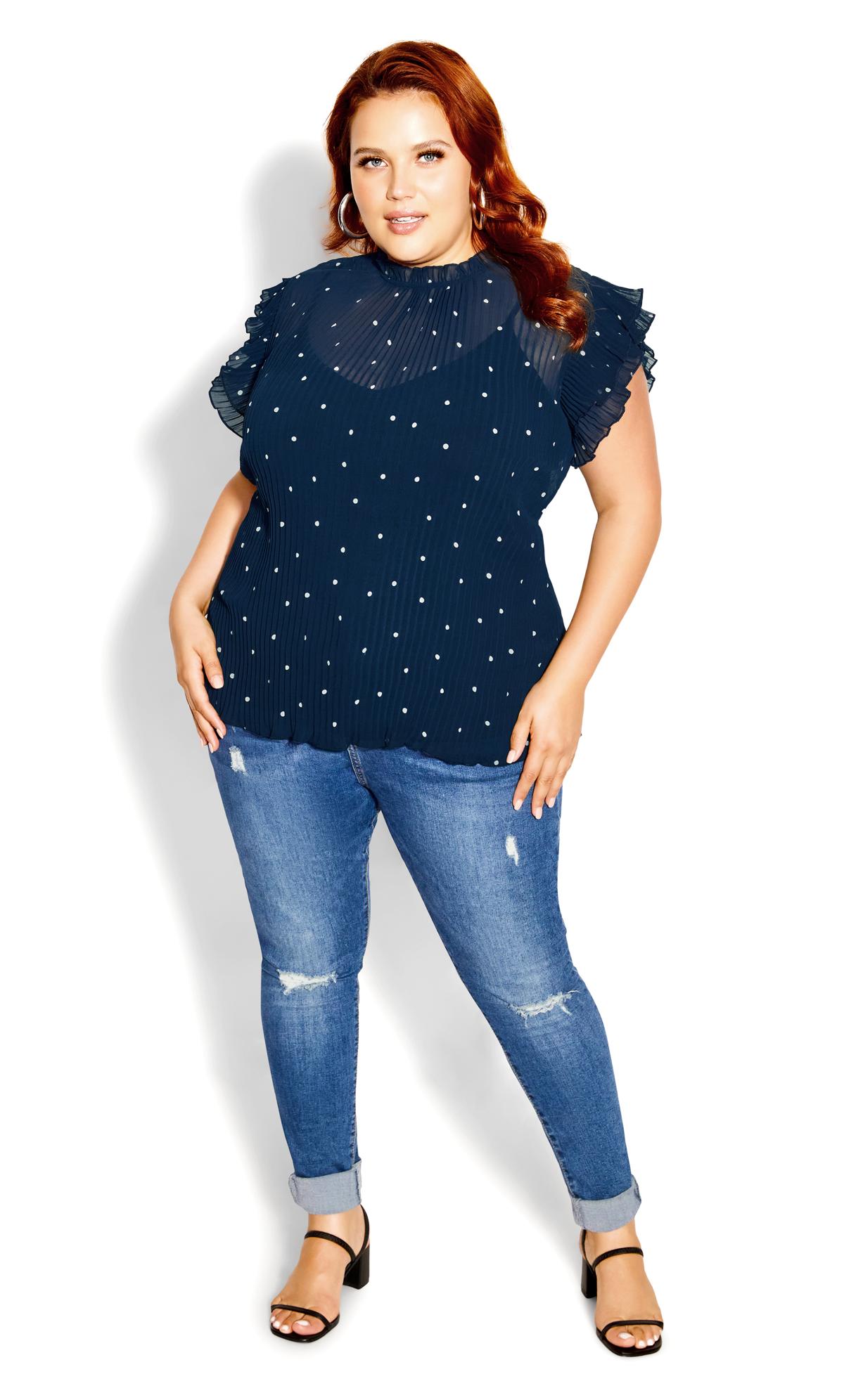 Pleated Semi Sheer Spotted Navy Top 3