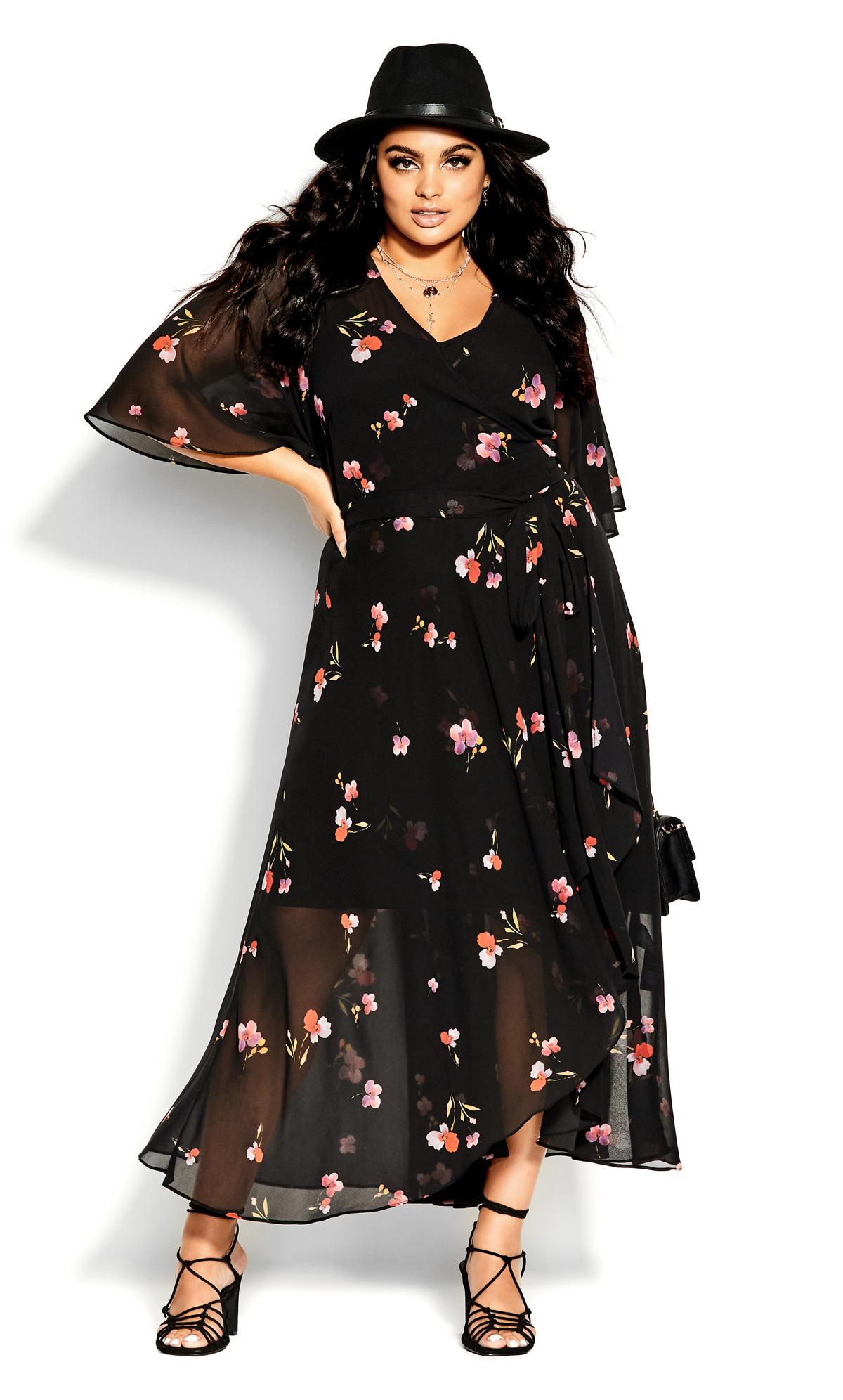 Evans Black Floral Print Chiffon Maxi Wrap Dress 2