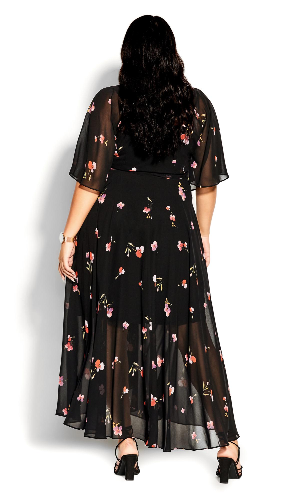 Evans Black Floral Print Chiffon Maxi Wrap Dress 3