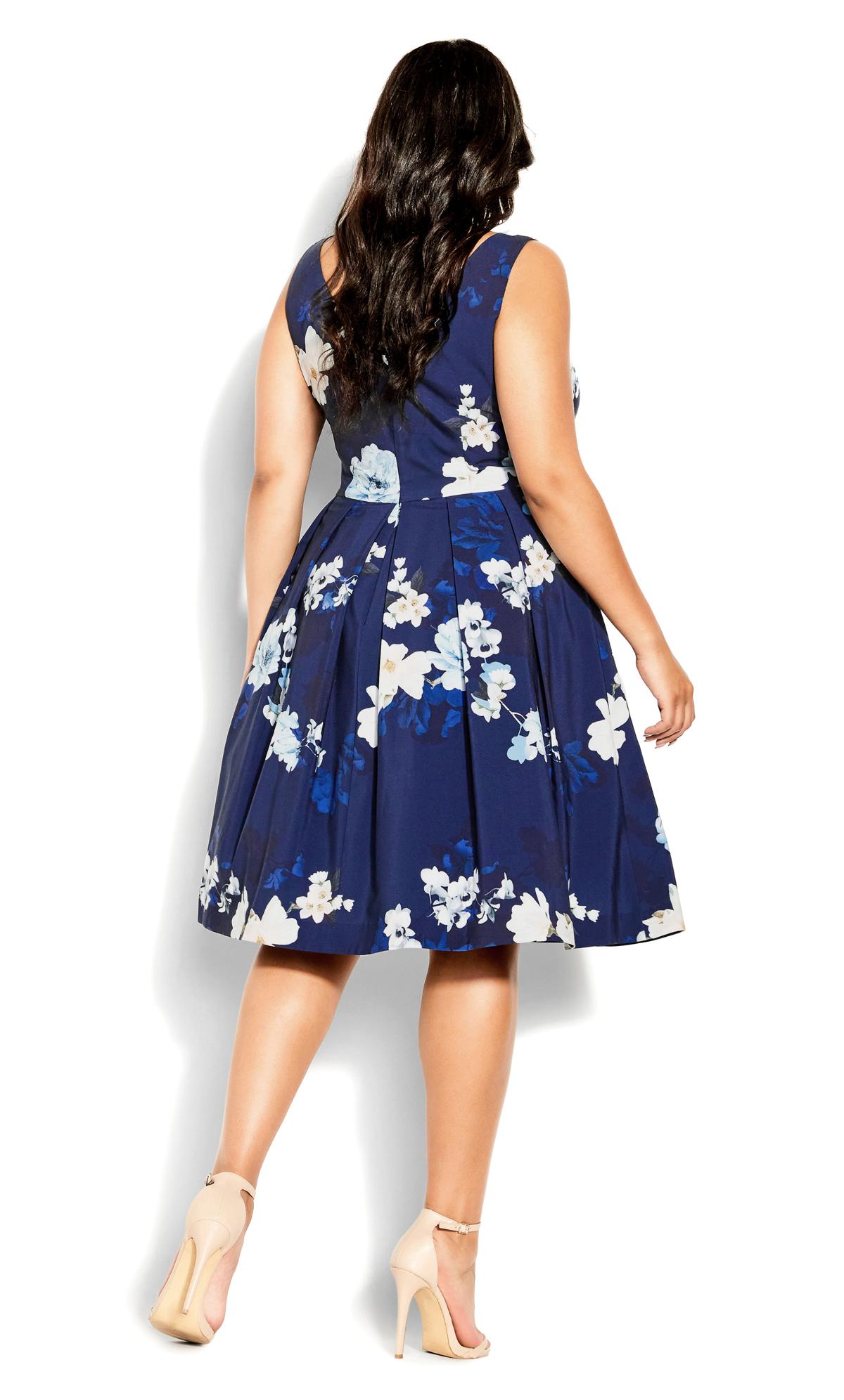 City Chic Navy Blue Orchid Floral Skater Dress 2