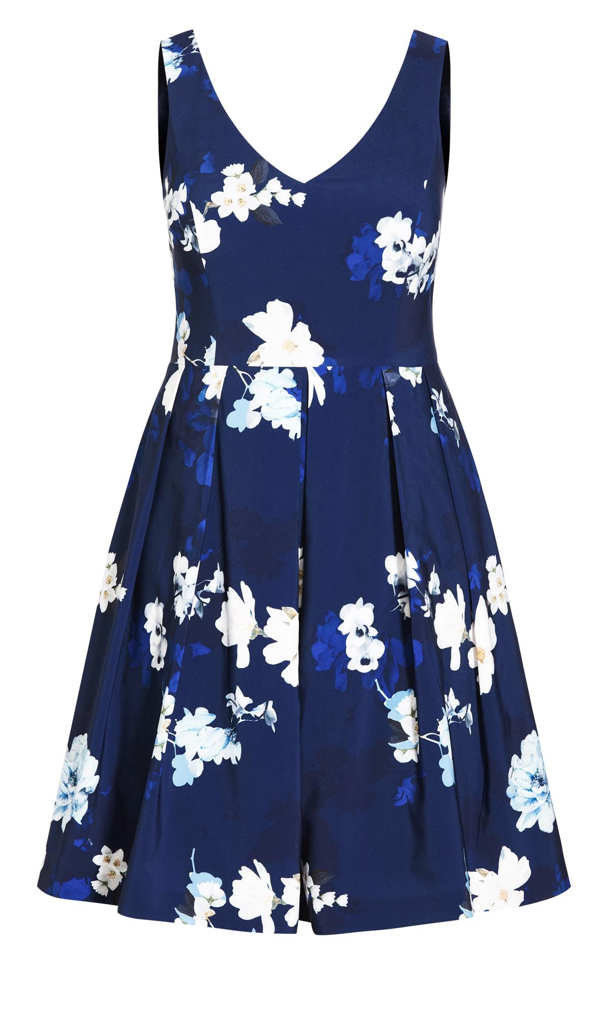 City Chic Navy Blue Orchid Floral Skater Dress 3
