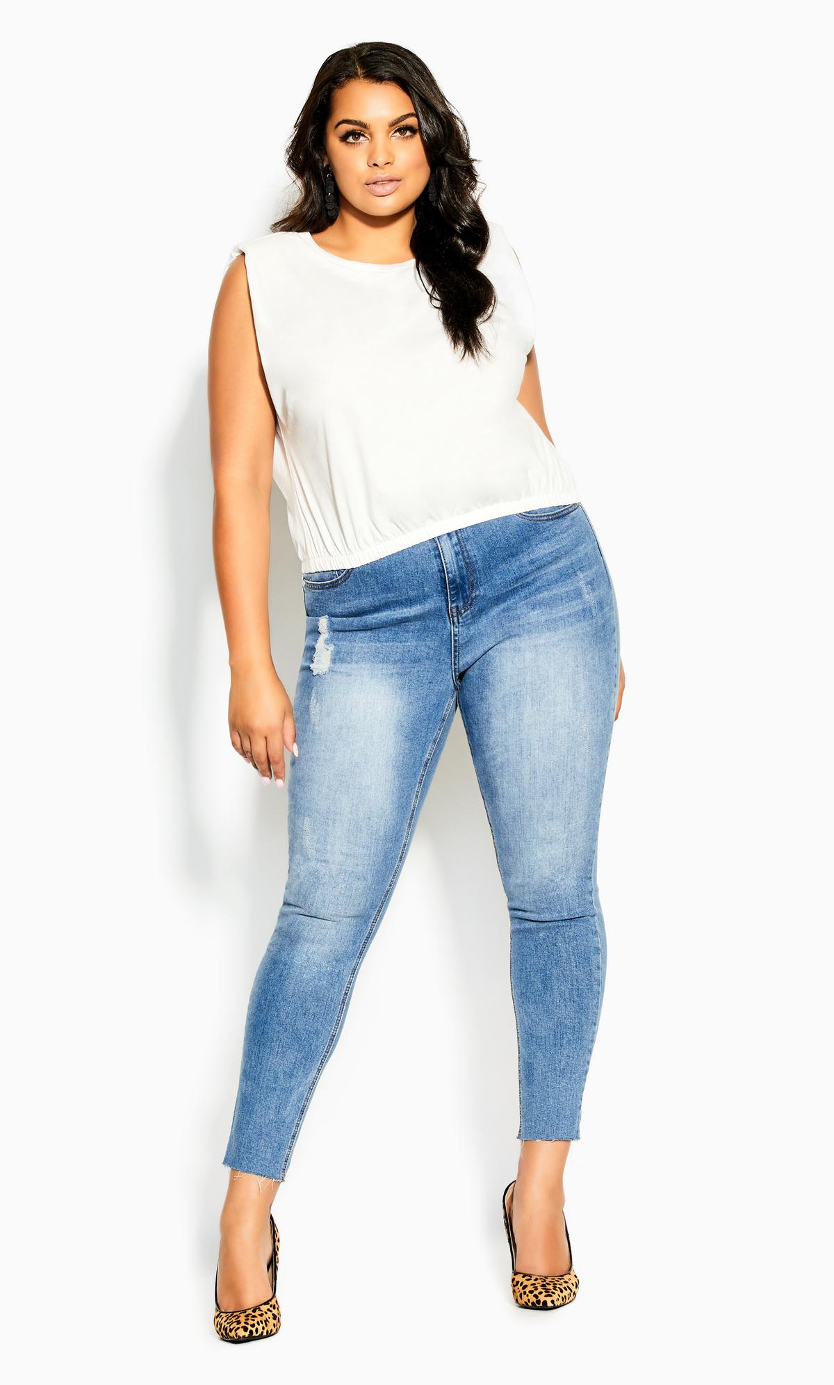 Plus Size White Ivory Bold Shoulder Top 1