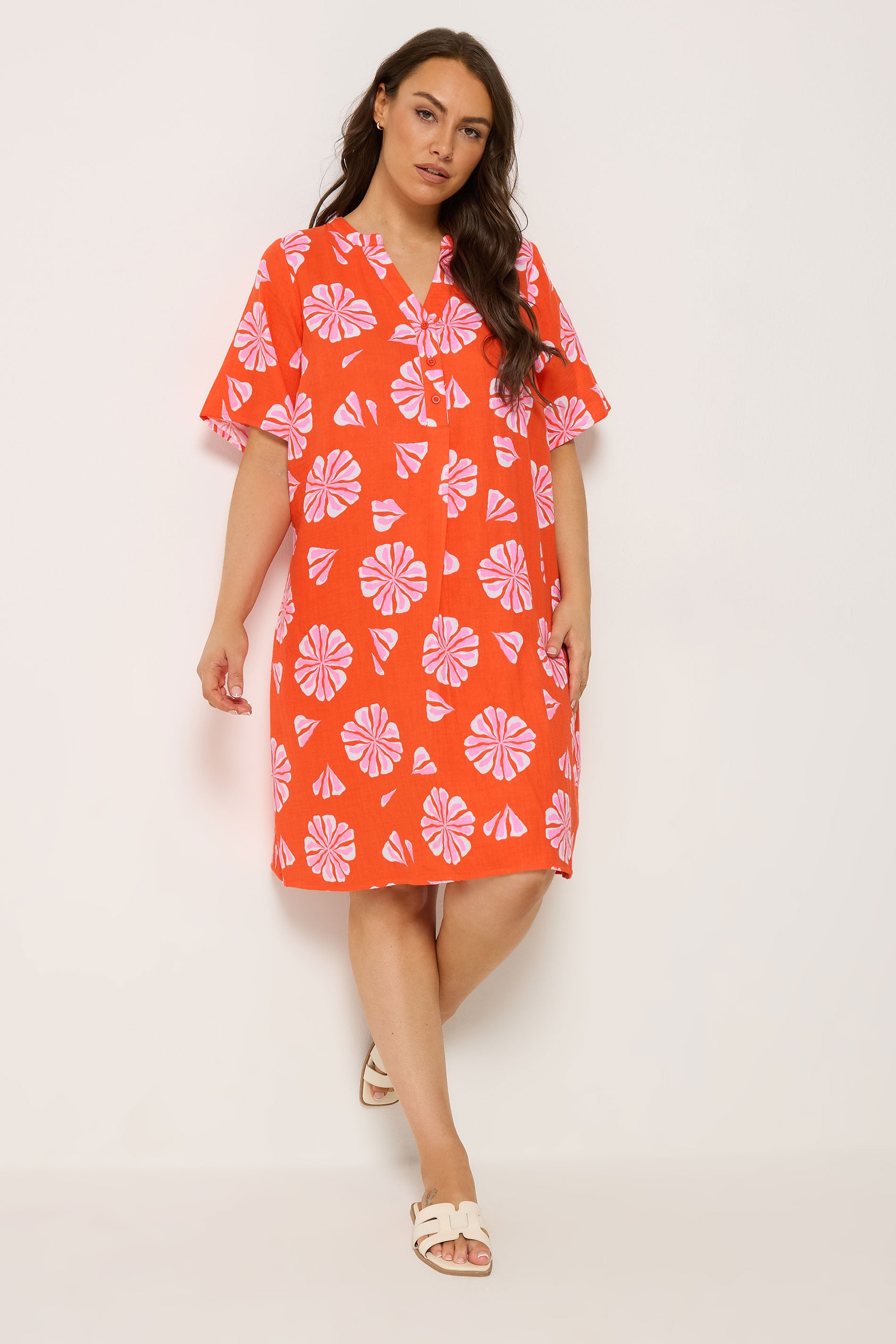 YOURS Plus Size Orange Floral Pleat Front Dress | Yours Clothing 3