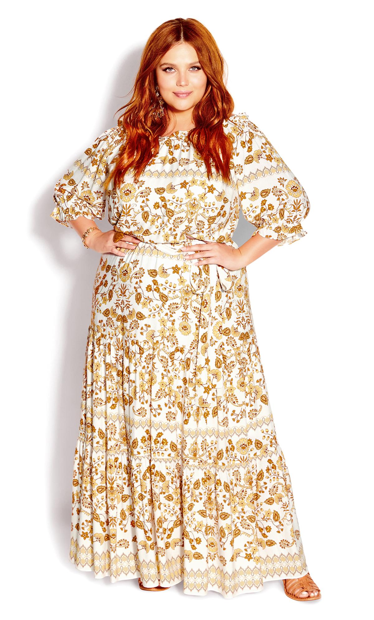 Nisha Gold Maxi Dress Ivory Paisley Print 3