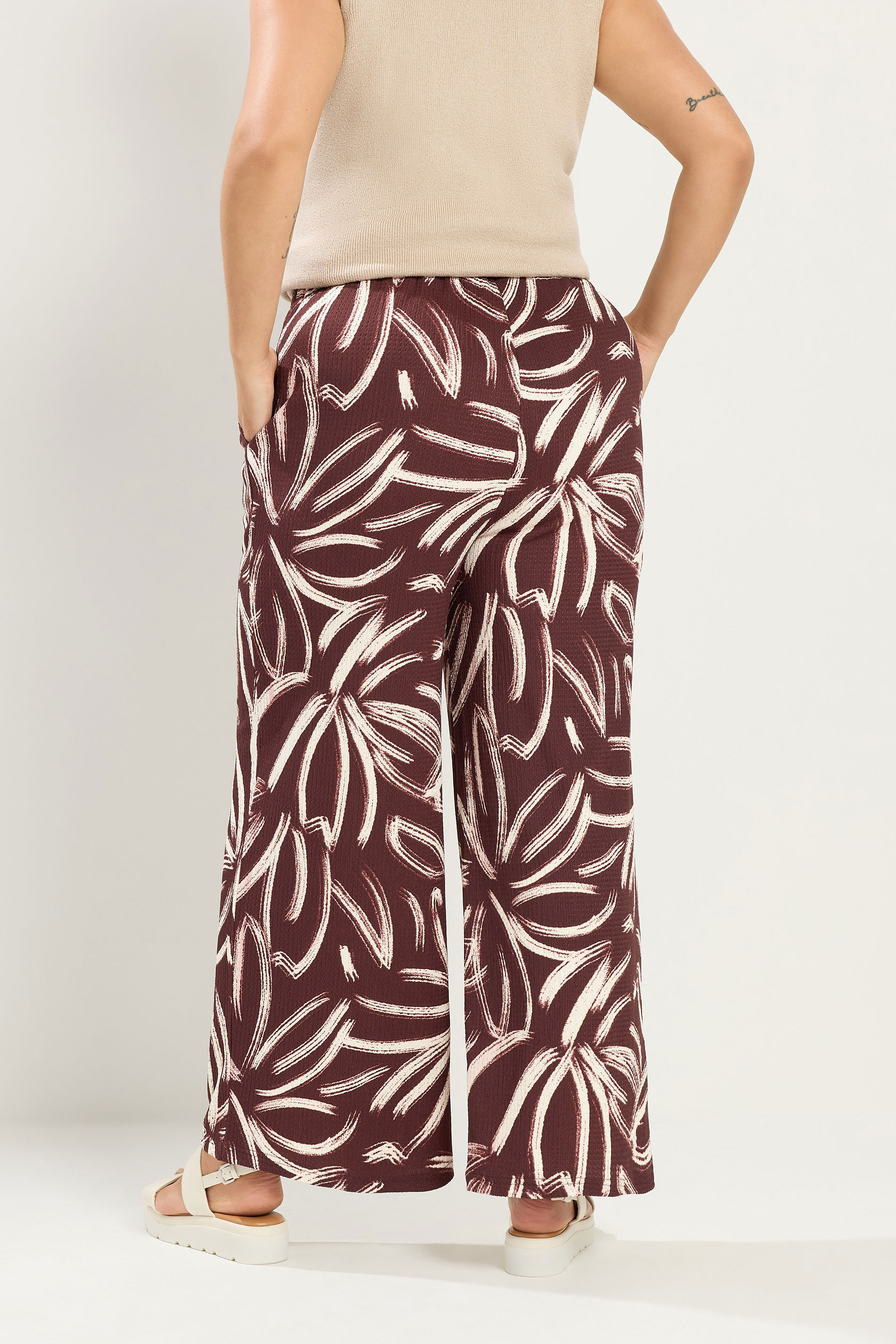 YOURS Plus Size Brown Abstract Print Wide Leg Trousers | Yours Clothing 4