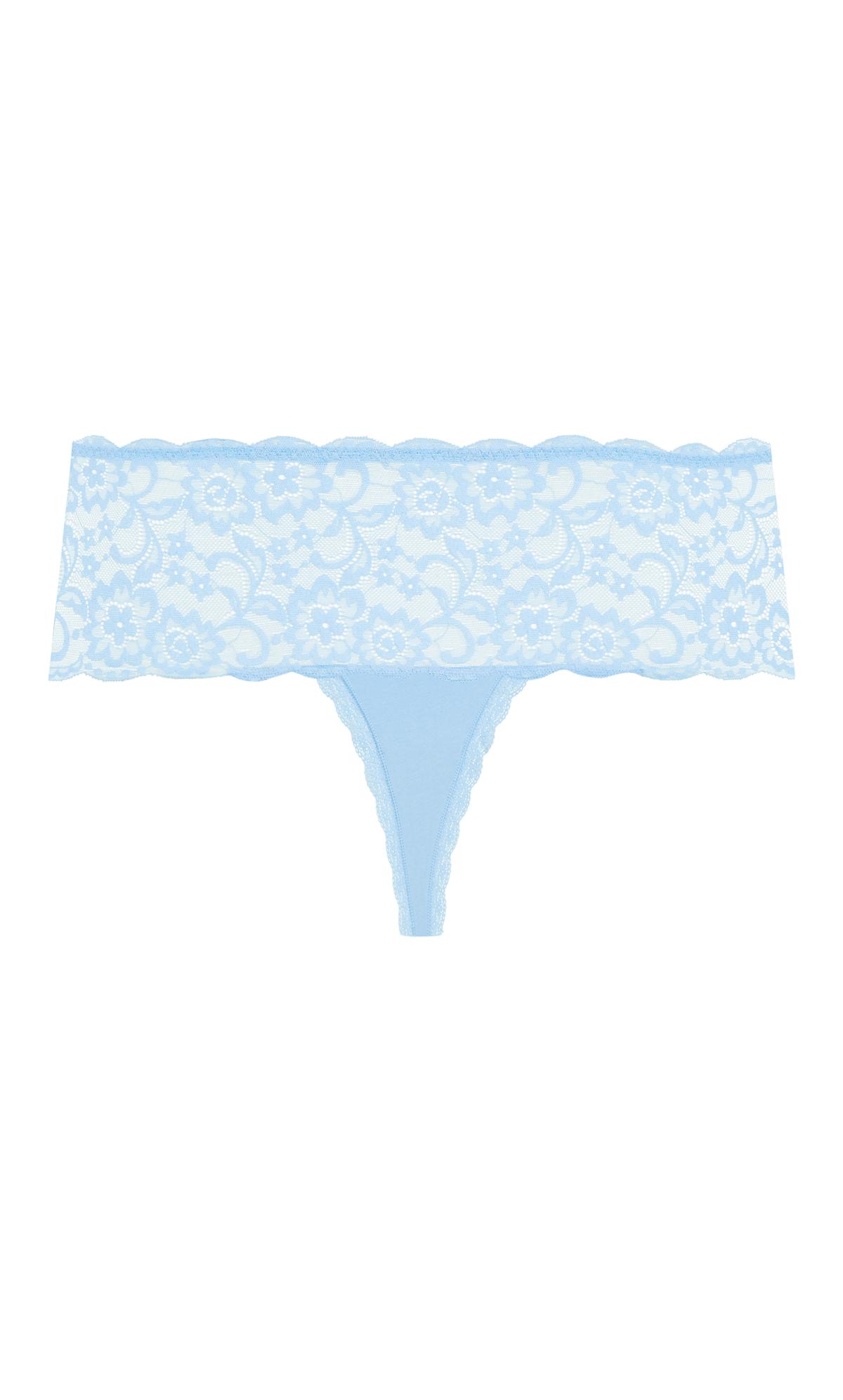Hips & Curves Blue Lace Trim Cotton Thong