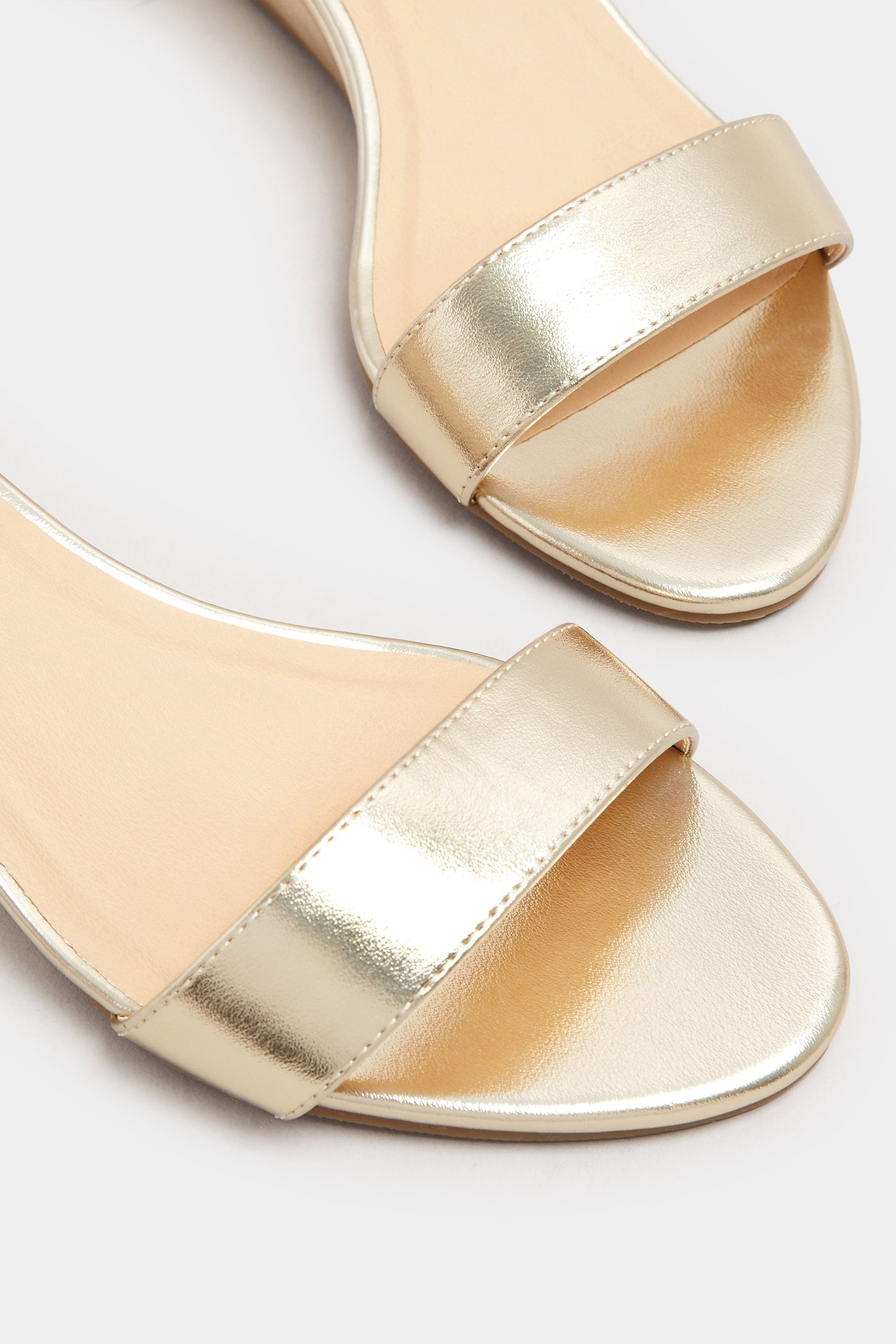 Gold Faux Leather Low Wedge Sandals In Extra Wide EEE Fit | Yours Clothing 5