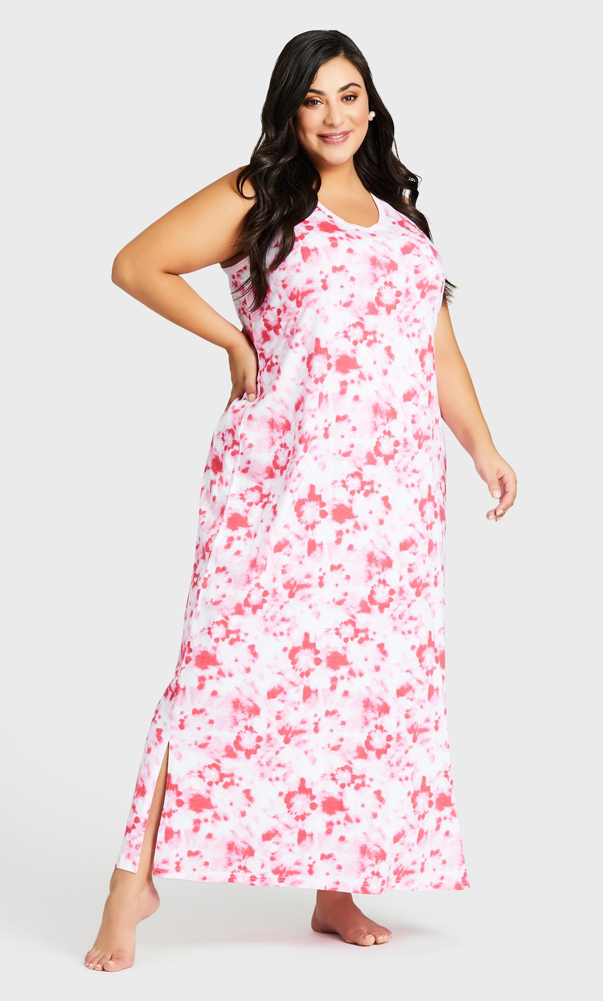 Plus Size Print Maxi Sleep Dress Pink Tie Dye 1