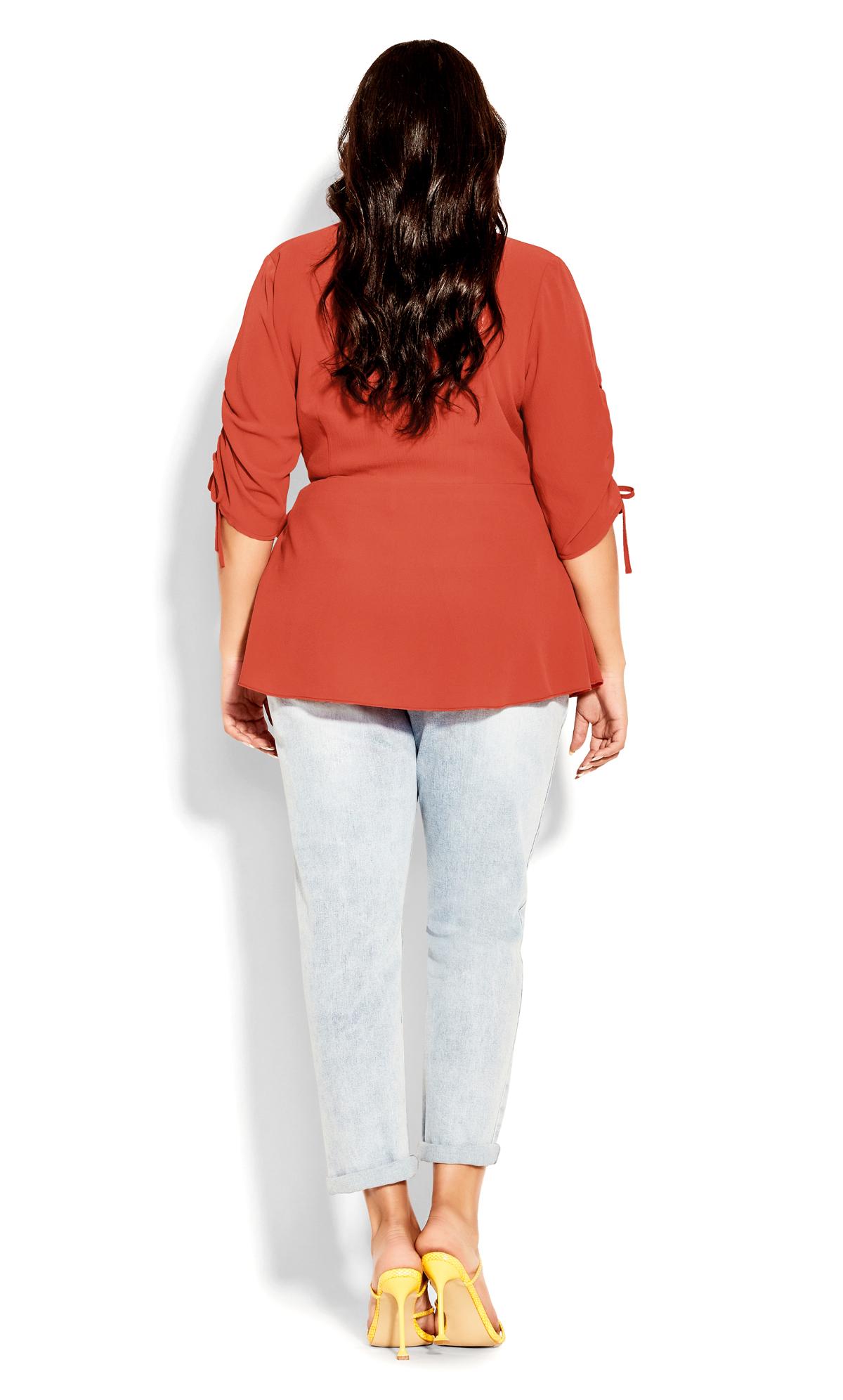 City Chic Coral Orange Ruched Sleeve Wrap Top 3