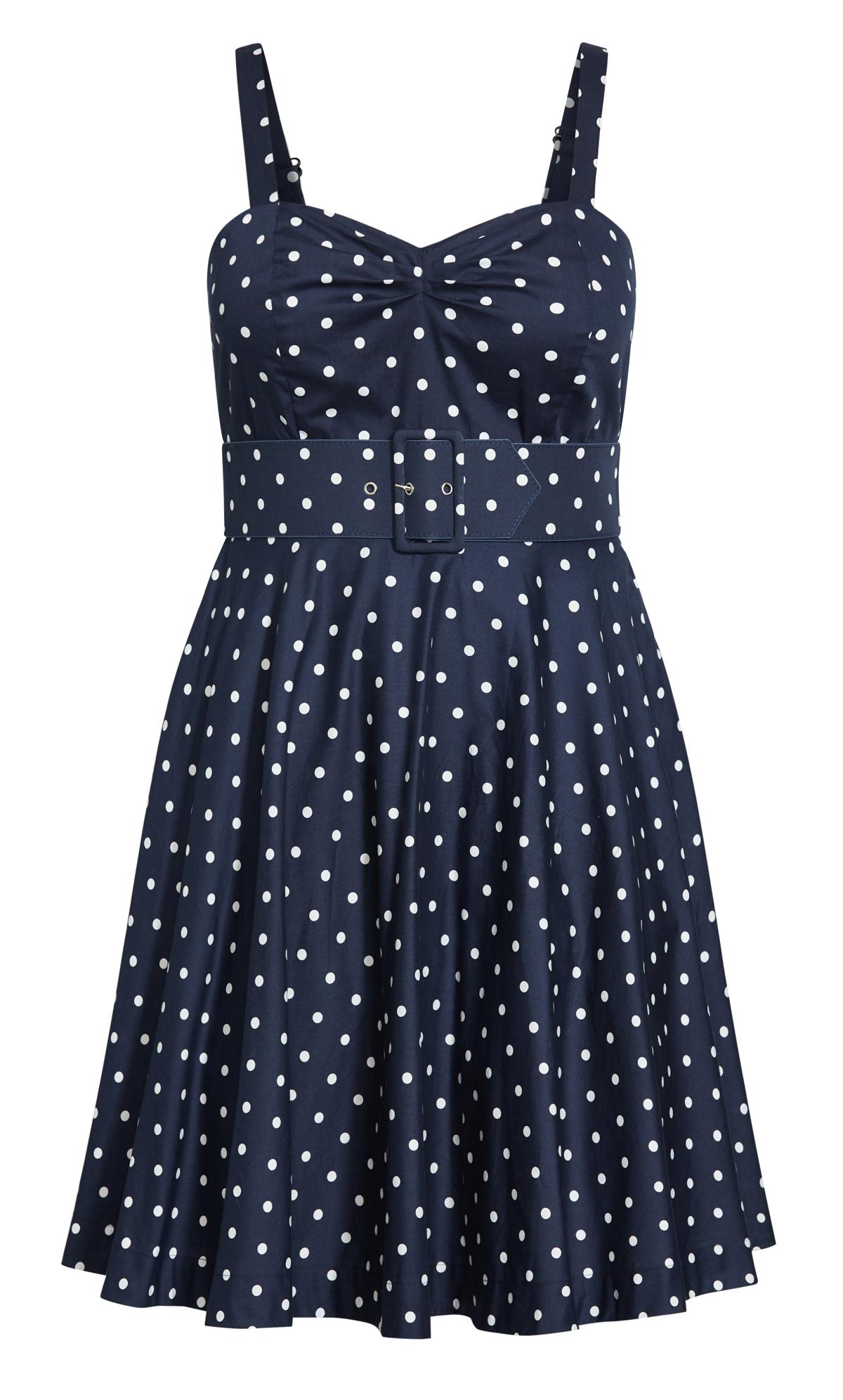 Evans Navy Polka Dot Belted Dress | Evans