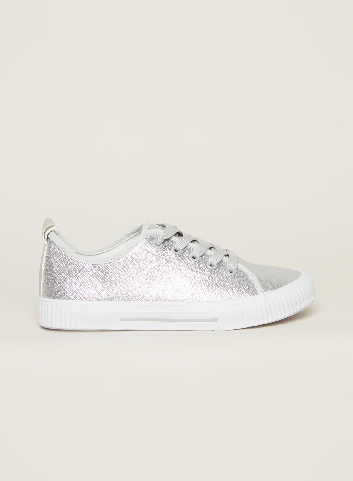 Metallic Lace Up Trainer Silver 1
