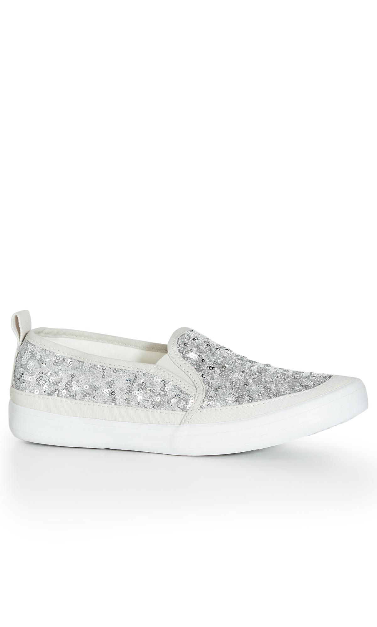 Wide Fit Sequin Slip On Silver 1