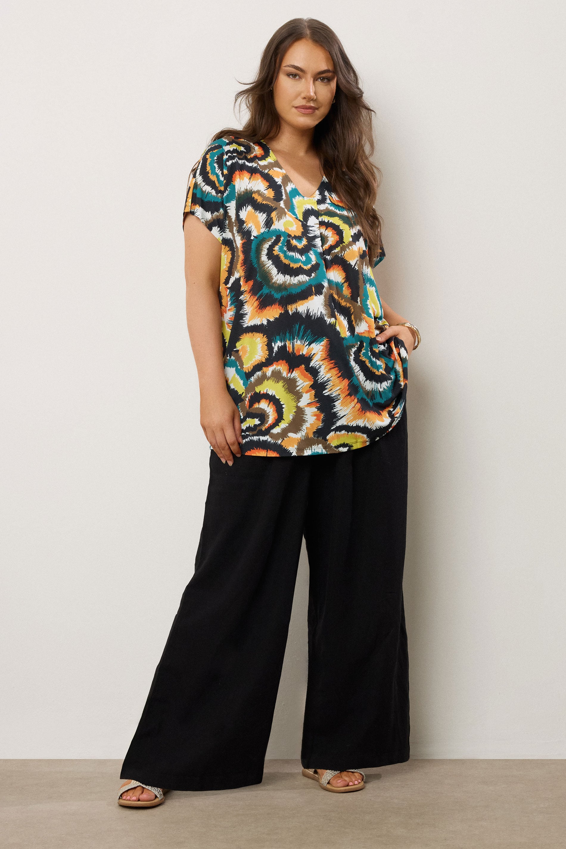 Evans Women's Green Plus Dark Smudge Print Angel Sleeve Jersey Top Size 26-28