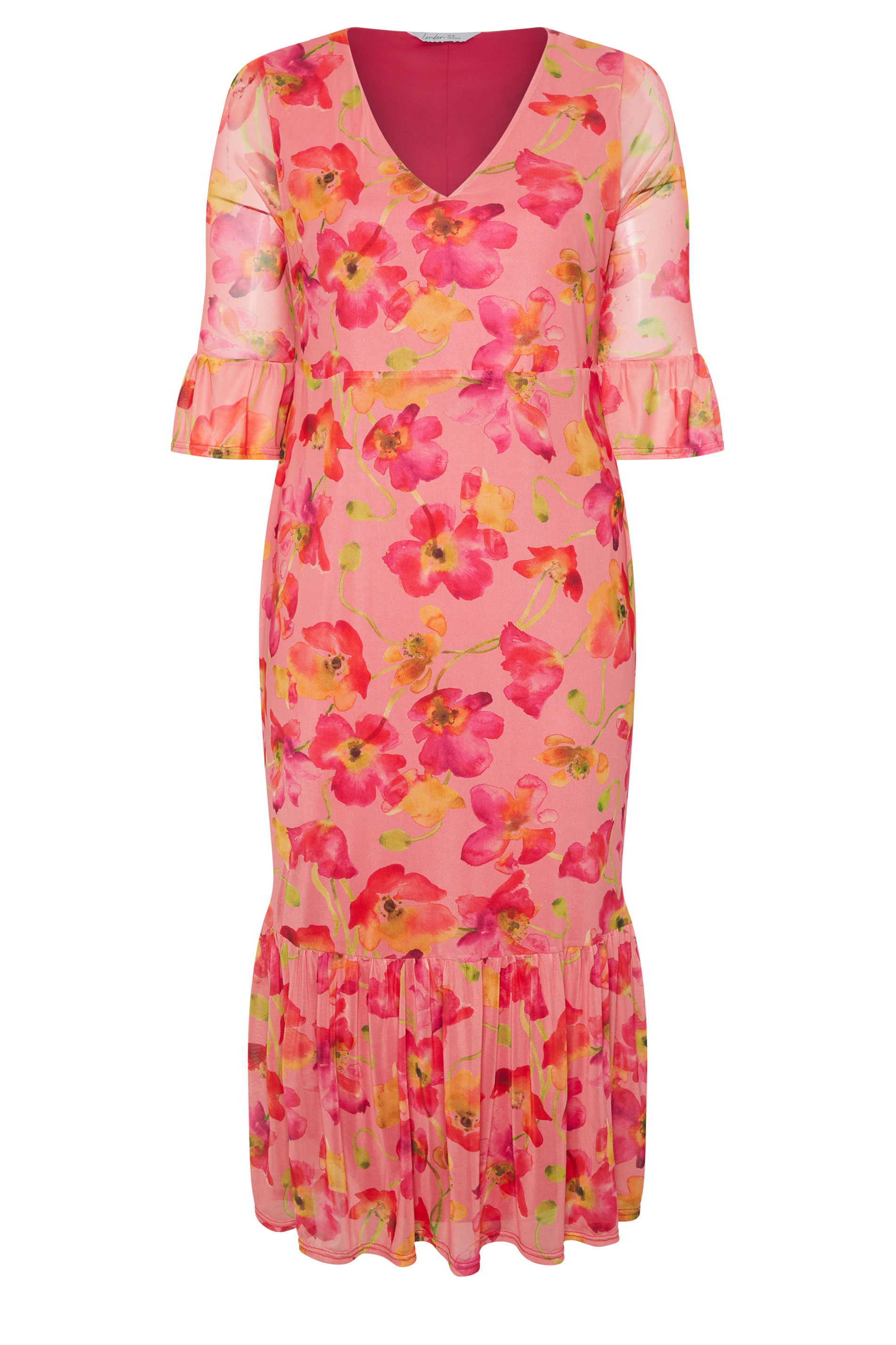 YOURS LONDON Plus Size Pink Floral Mesh Tiered Dress | Yours Clothing 5